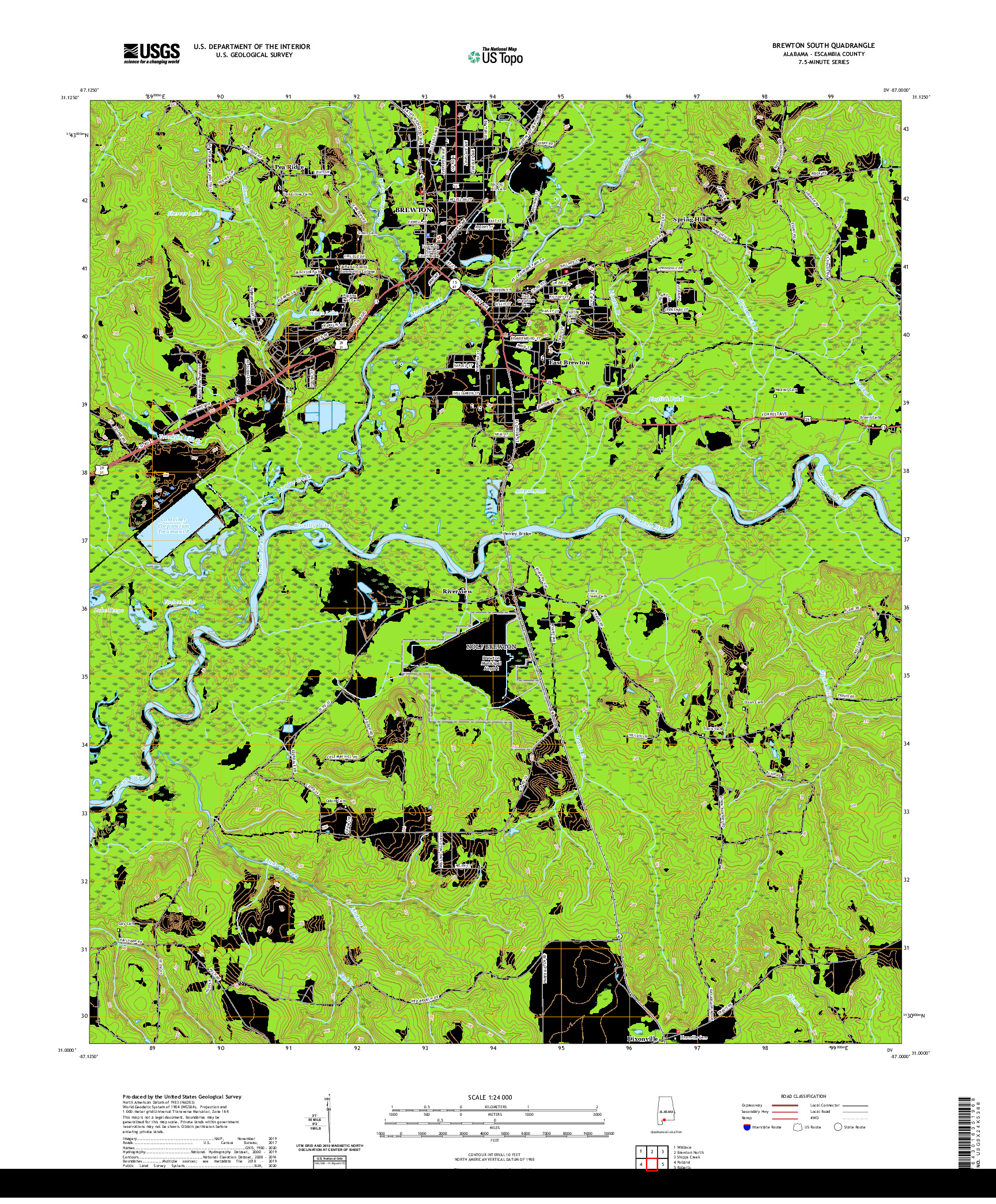 USGS US TOPO 7.5-MINUTE MAP FOR BREWTON SOUTH, AL 2020