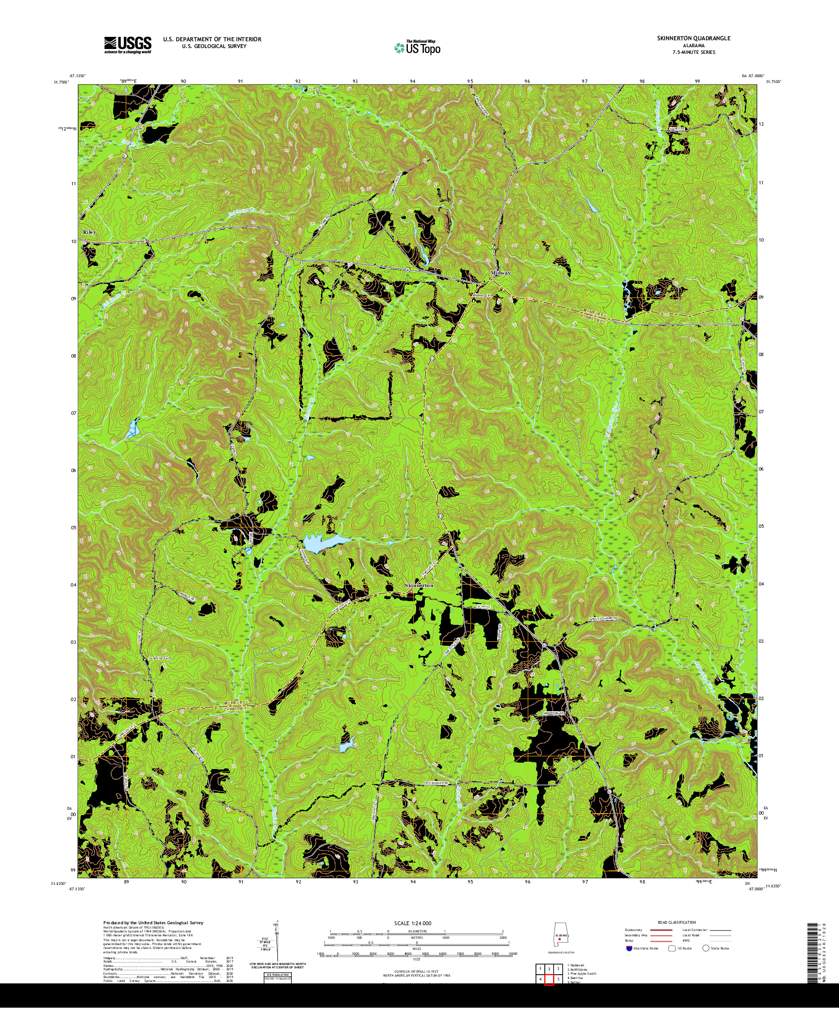 USGS US TOPO 7.5-MINUTE MAP FOR SKINNERTON, AL 2020