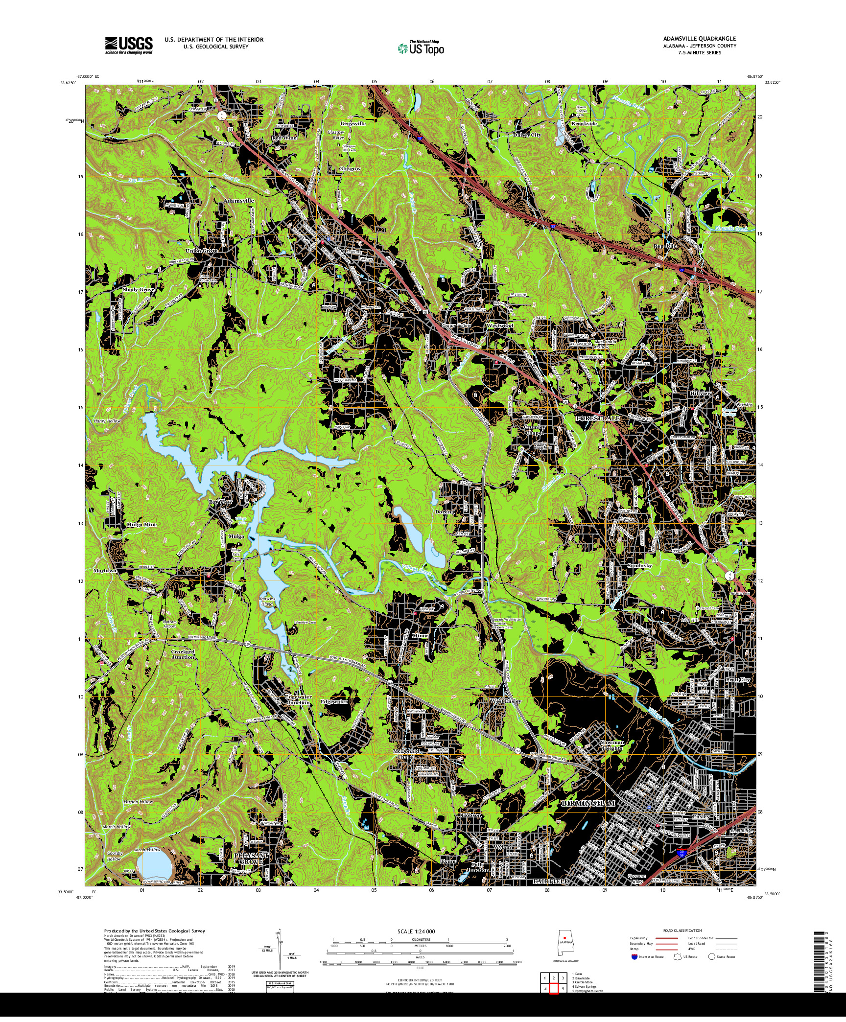 USGS US TOPO 7.5-MINUTE MAP FOR ADAMSVILLE, AL 2020