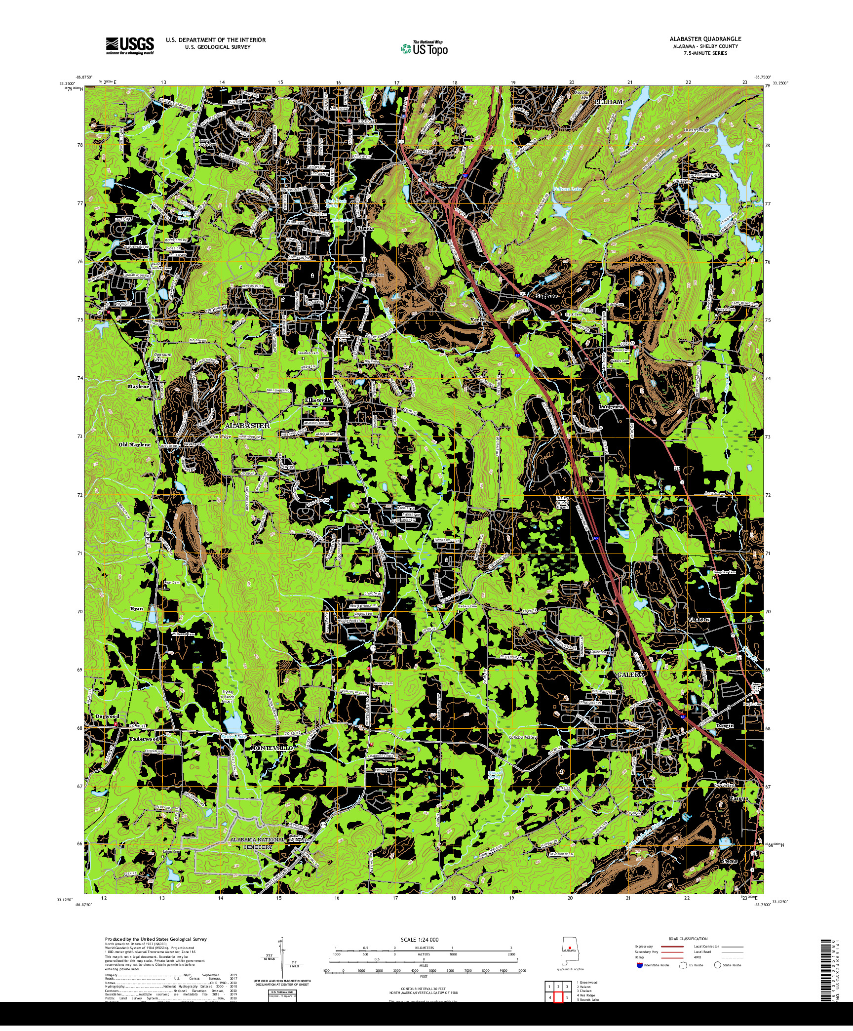 USGS US TOPO 7.5-MINUTE MAP FOR ALABASTER, AL 2020