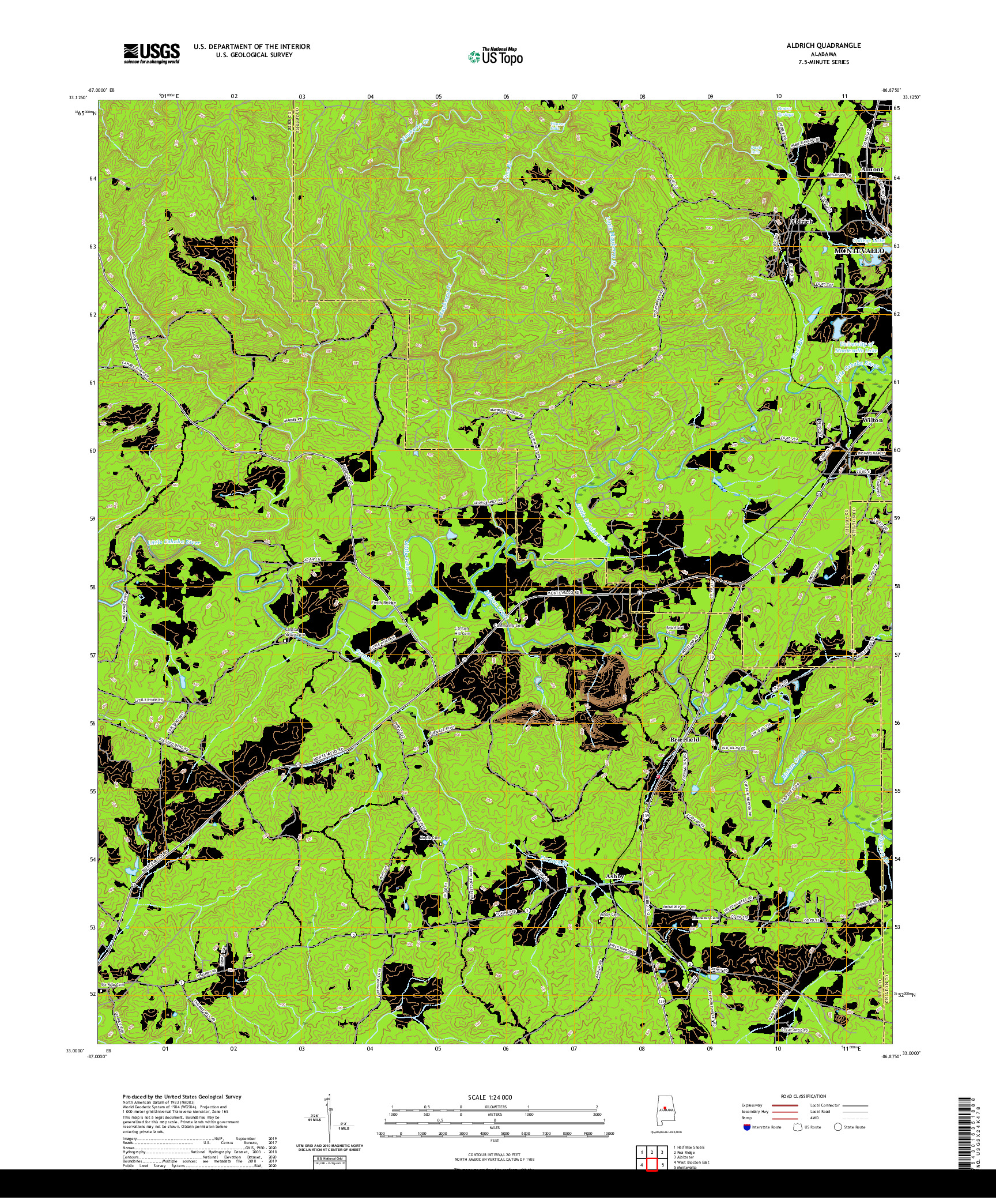 USGS US TOPO 7.5-MINUTE MAP FOR ALDRICH, AL 2020
