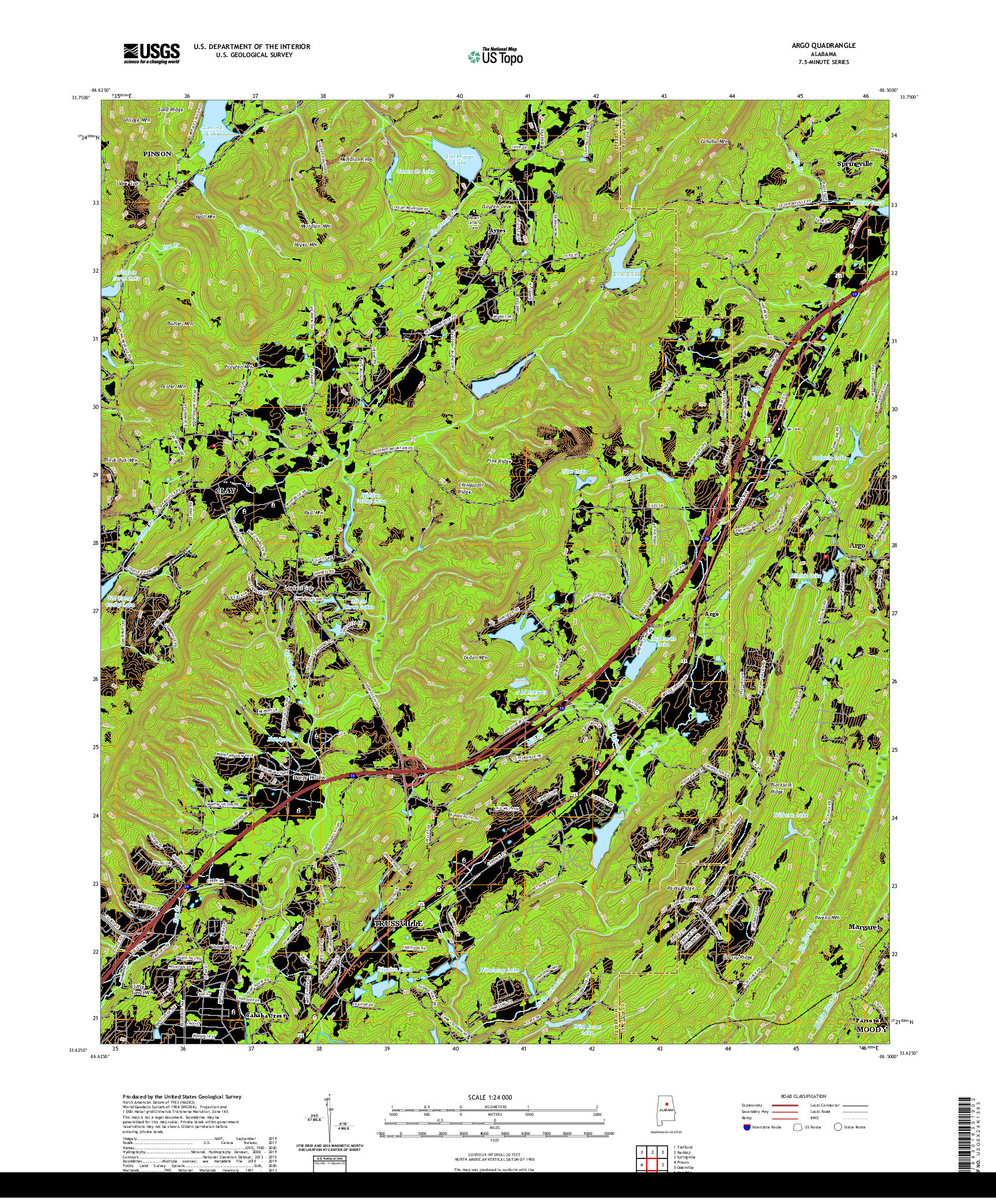 USGS US TOPO 7.5-MINUTE MAP FOR ARGO, AL 2020