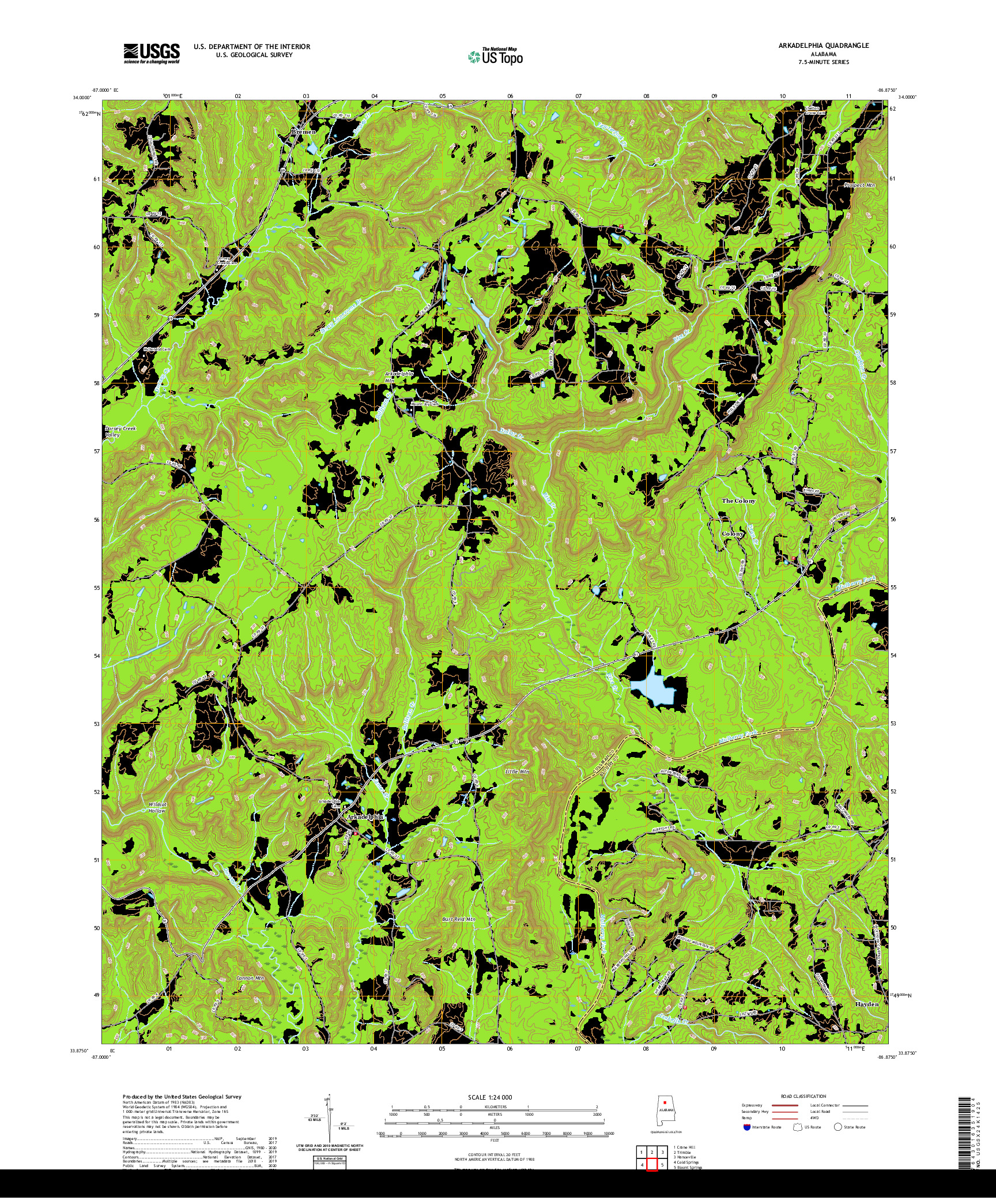 USGS US TOPO 7.5-MINUTE MAP FOR ARKADELPHIA, AL 2020