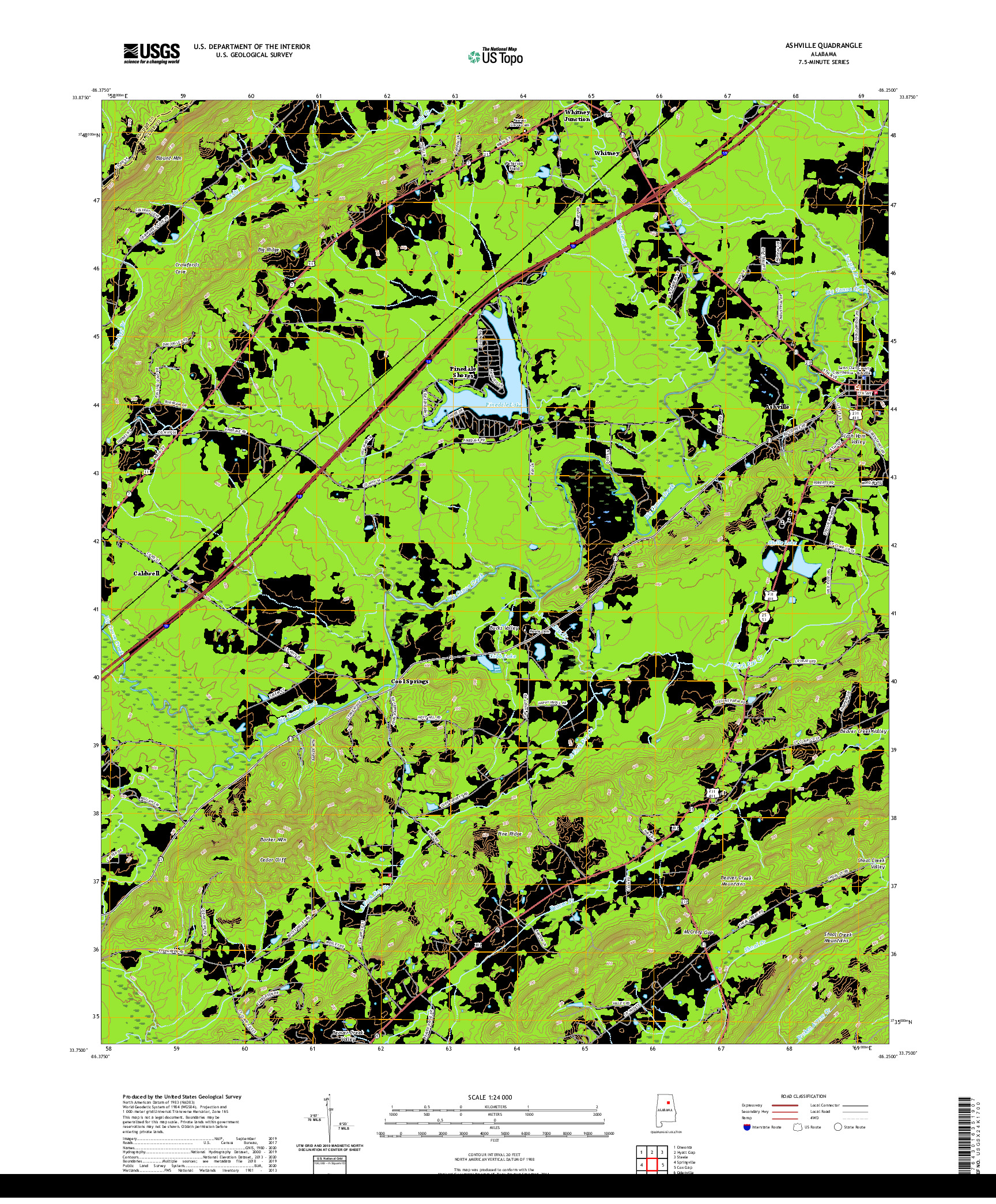 USGS US TOPO 7.5-MINUTE MAP FOR ASHVILLE, AL 2020