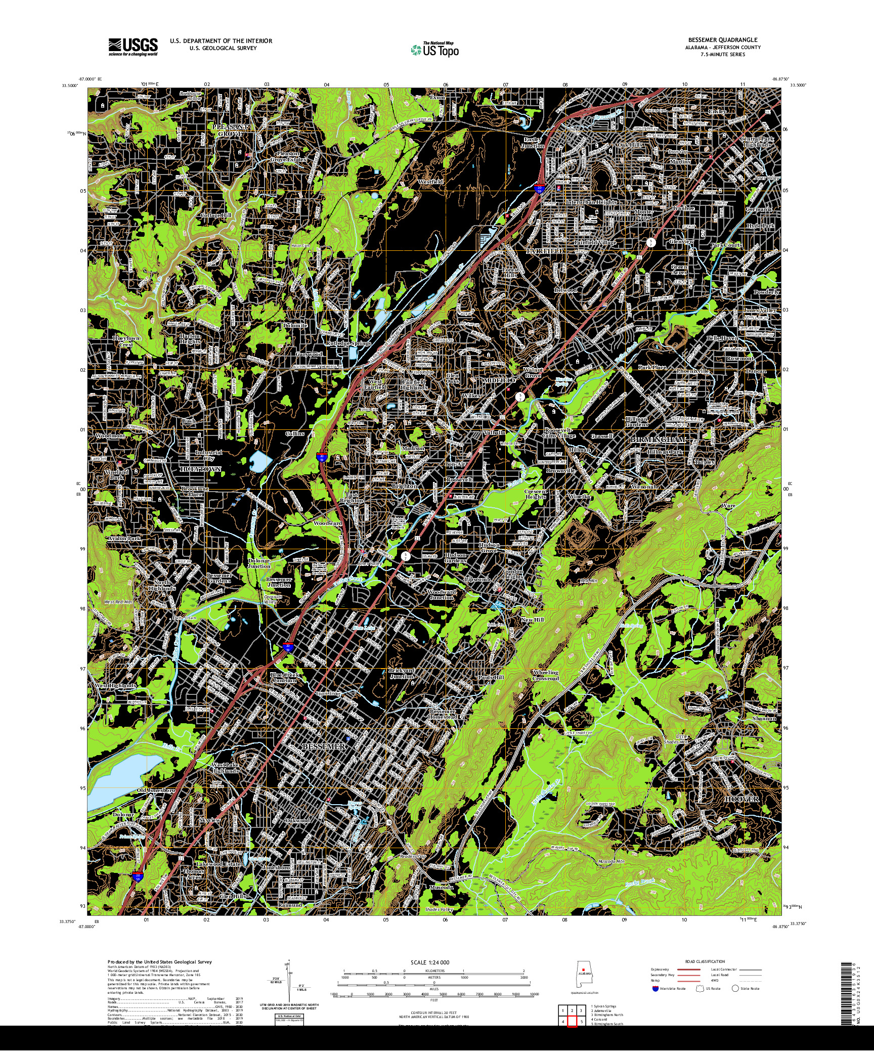 USGS US TOPO 7.5-MINUTE MAP FOR BESSEMER, AL 2020