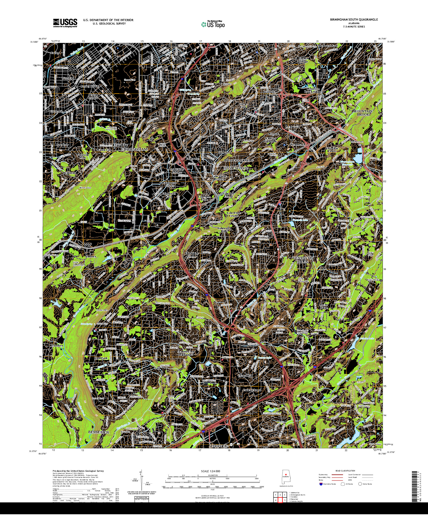 USGS US TOPO 7.5-MINUTE MAP FOR BIRMINGHAM SOUTH, AL 2020