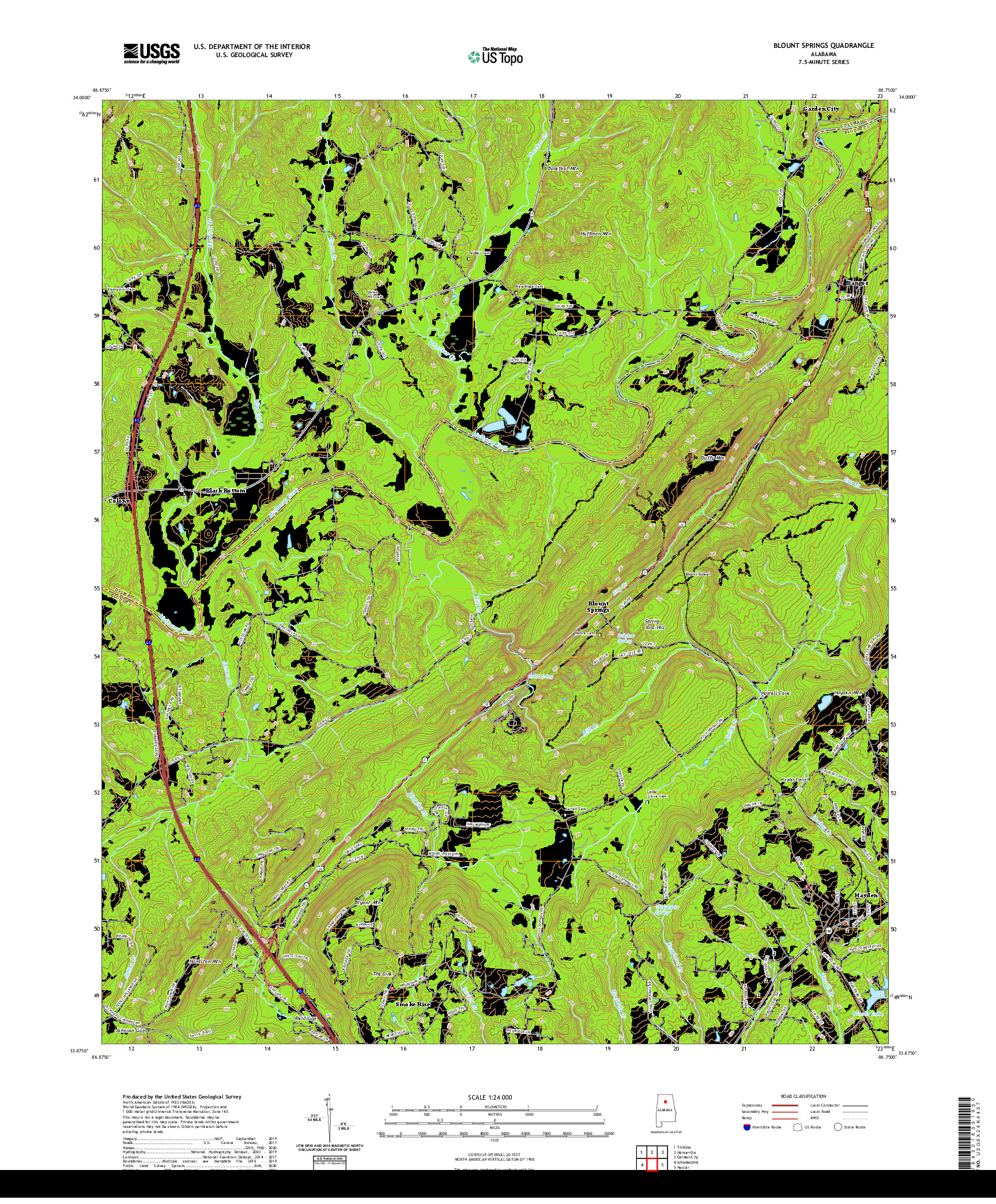 USGS US TOPO 7.5-MINUTE MAP FOR BLOUNT SPRINGS, AL 2020