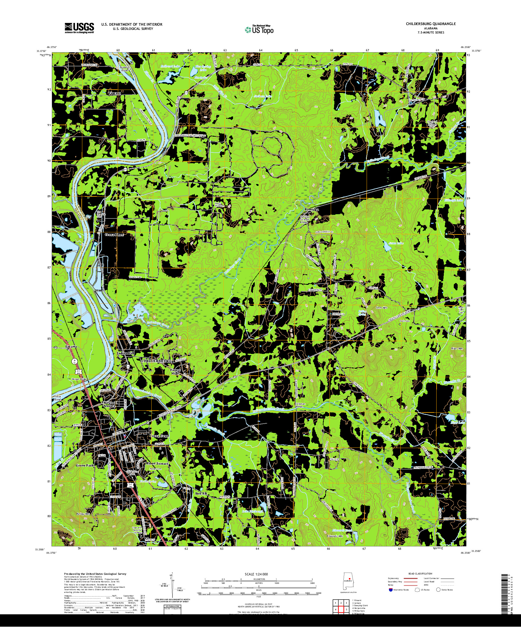 USGS US TOPO 7.5-MINUTE MAP FOR CHILDERSBURG, AL 2020