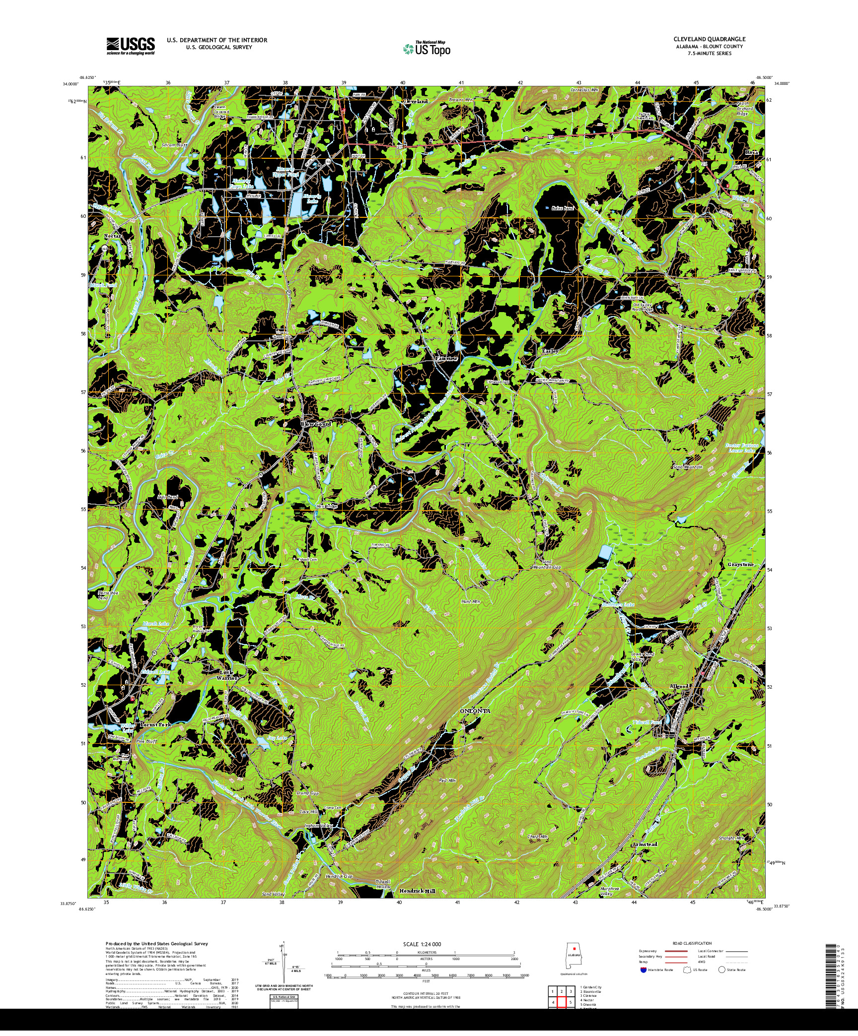 USGS US TOPO 7.5-MINUTE MAP FOR CLEVELAND, AL 2020