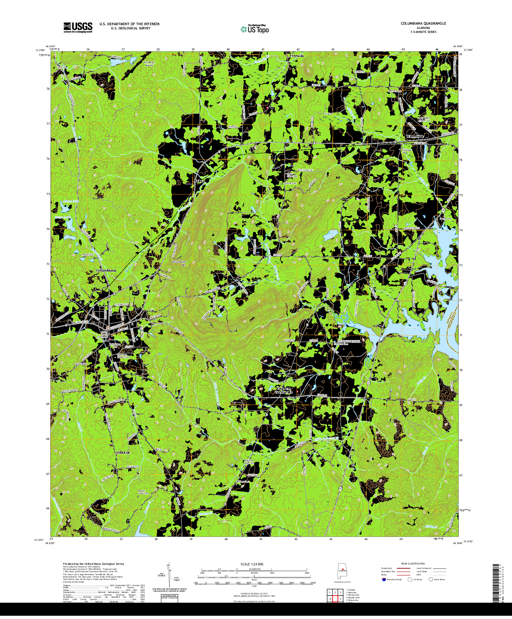 USGS US TOPO 7.5-MINUTE MAP FOR COLUMBIANA, AL 2020