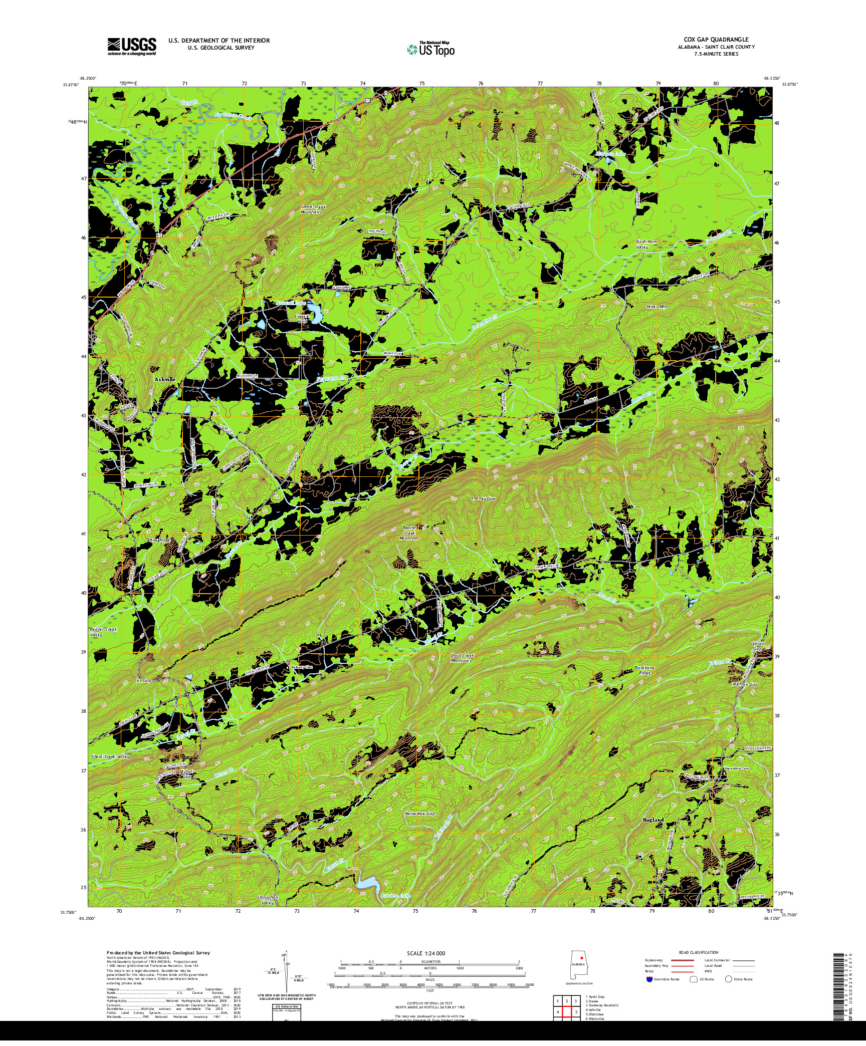 USGS US TOPO 7.5-MINUTE MAP FOR COX GAP, AL 2020