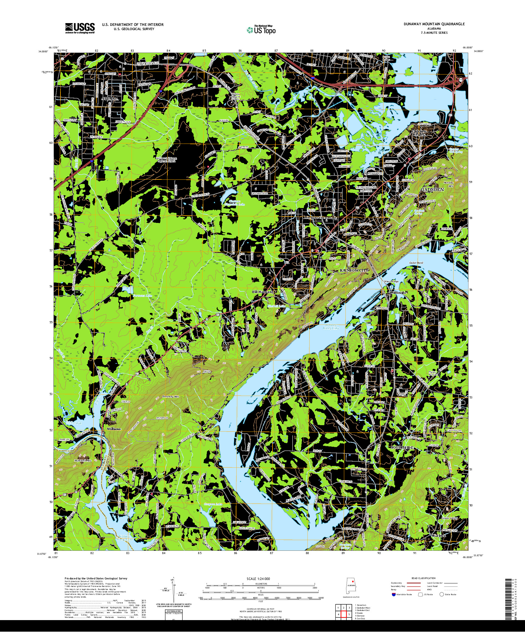 USGS US TOPO 7.5-MINUTE MAP FOR DUNAWAY MOUNTAIN, AL 2020