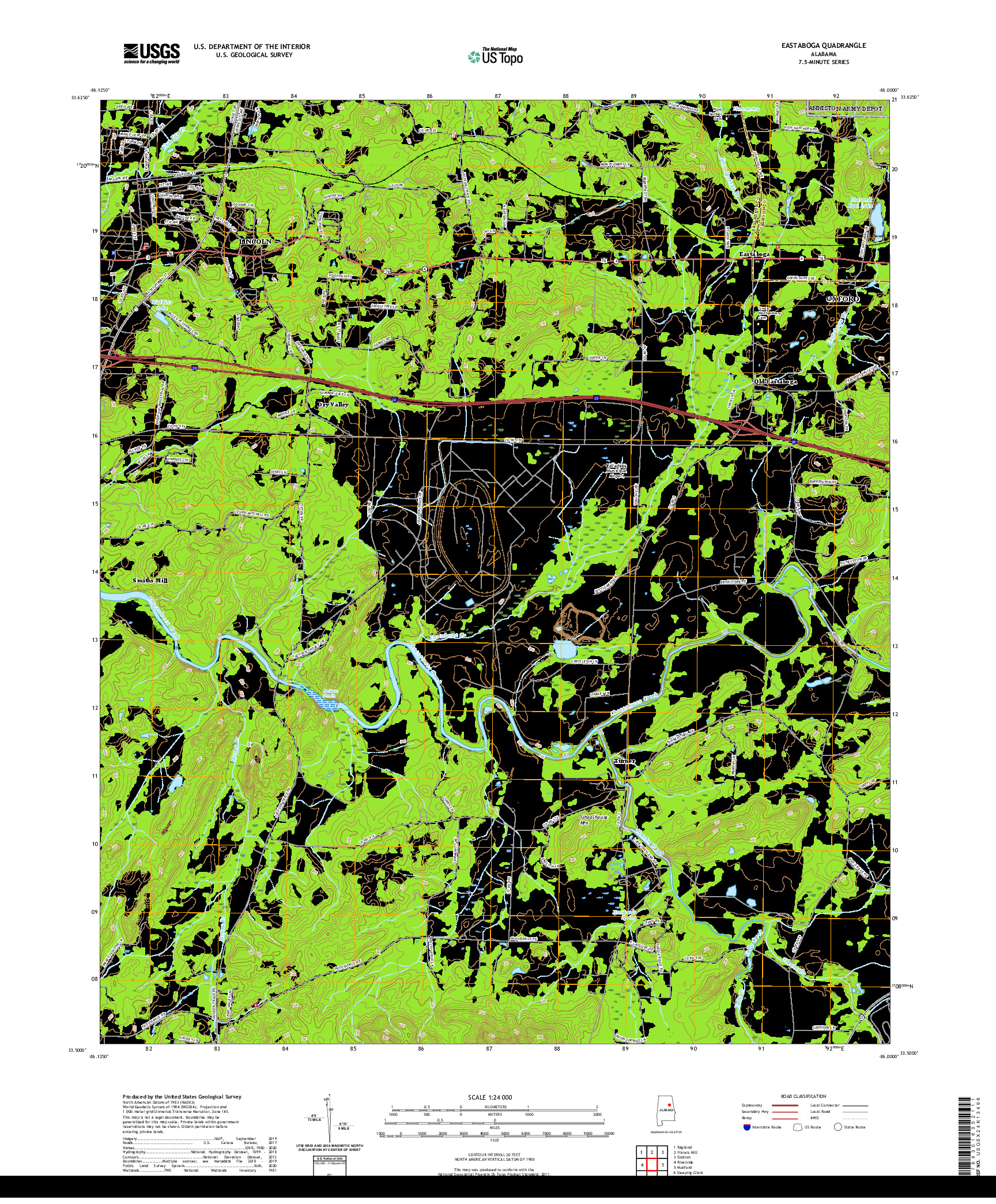 USGS US TOPO 7.5-MINUTE MAP FOR EASTABOGA, AL 2020