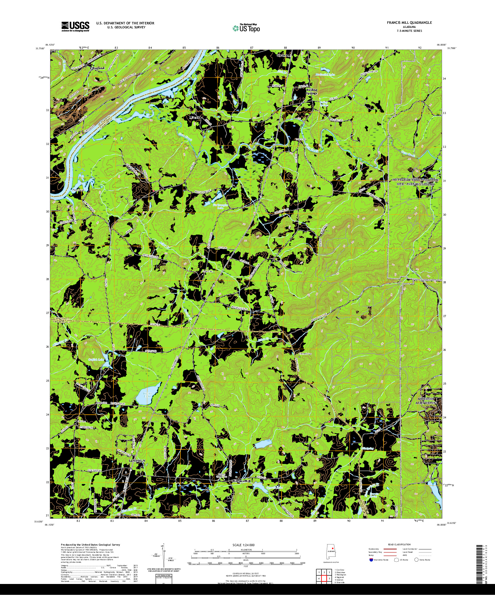 USGS US TOPO 7.5-MINUTE MAP FOR FRANCIS MILL, AL 2020
