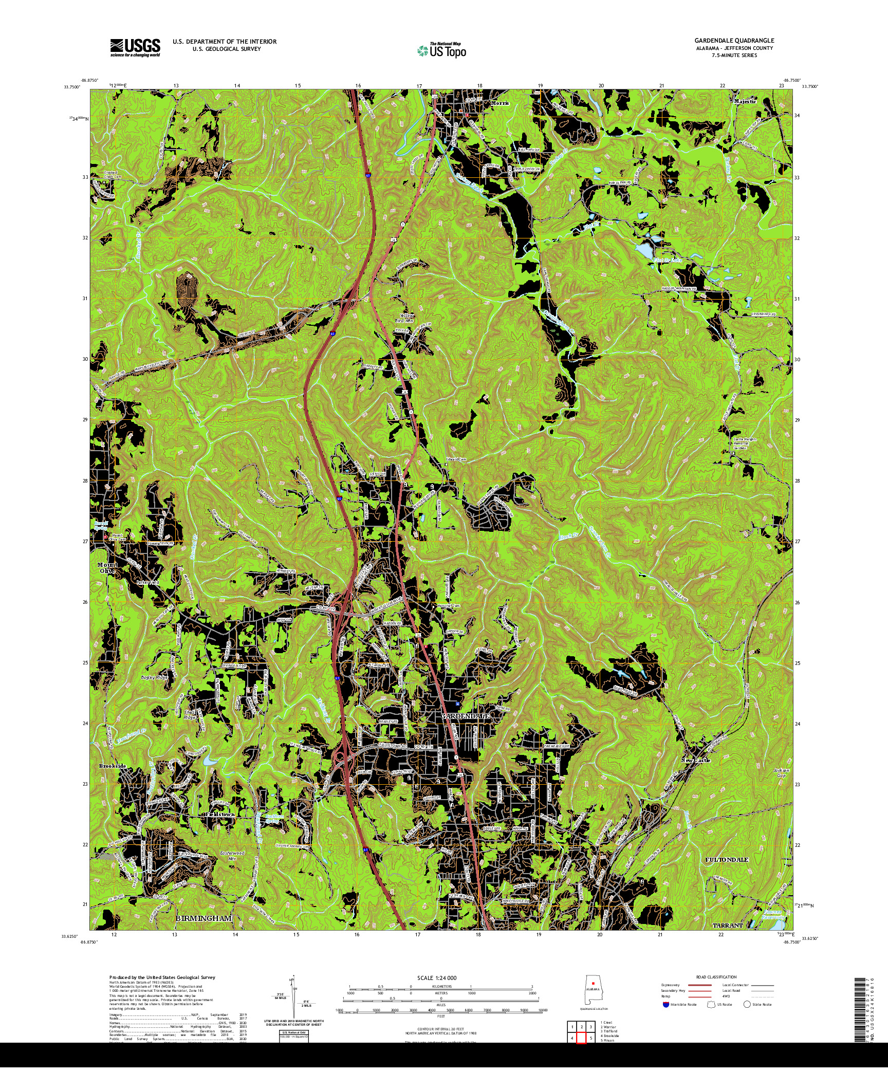 USGS US TOPO 7.5-MINUTE MAP FOR GARDENDALE, AL 2020
