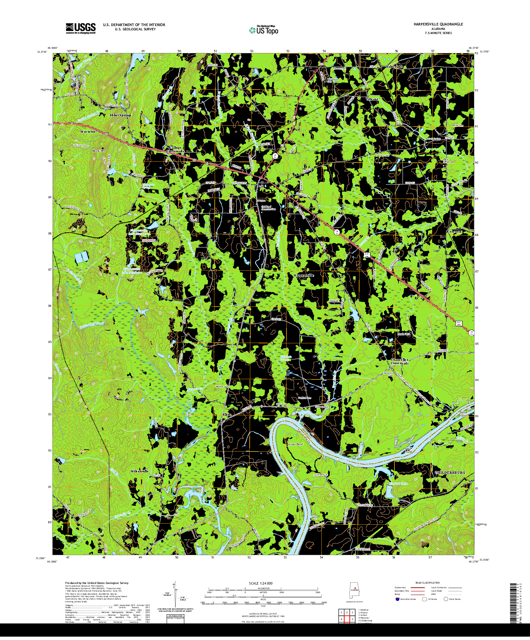 USGS US TOPO 7.5-MINUTE MAP FOR HARPERSVILLE, AL 2020