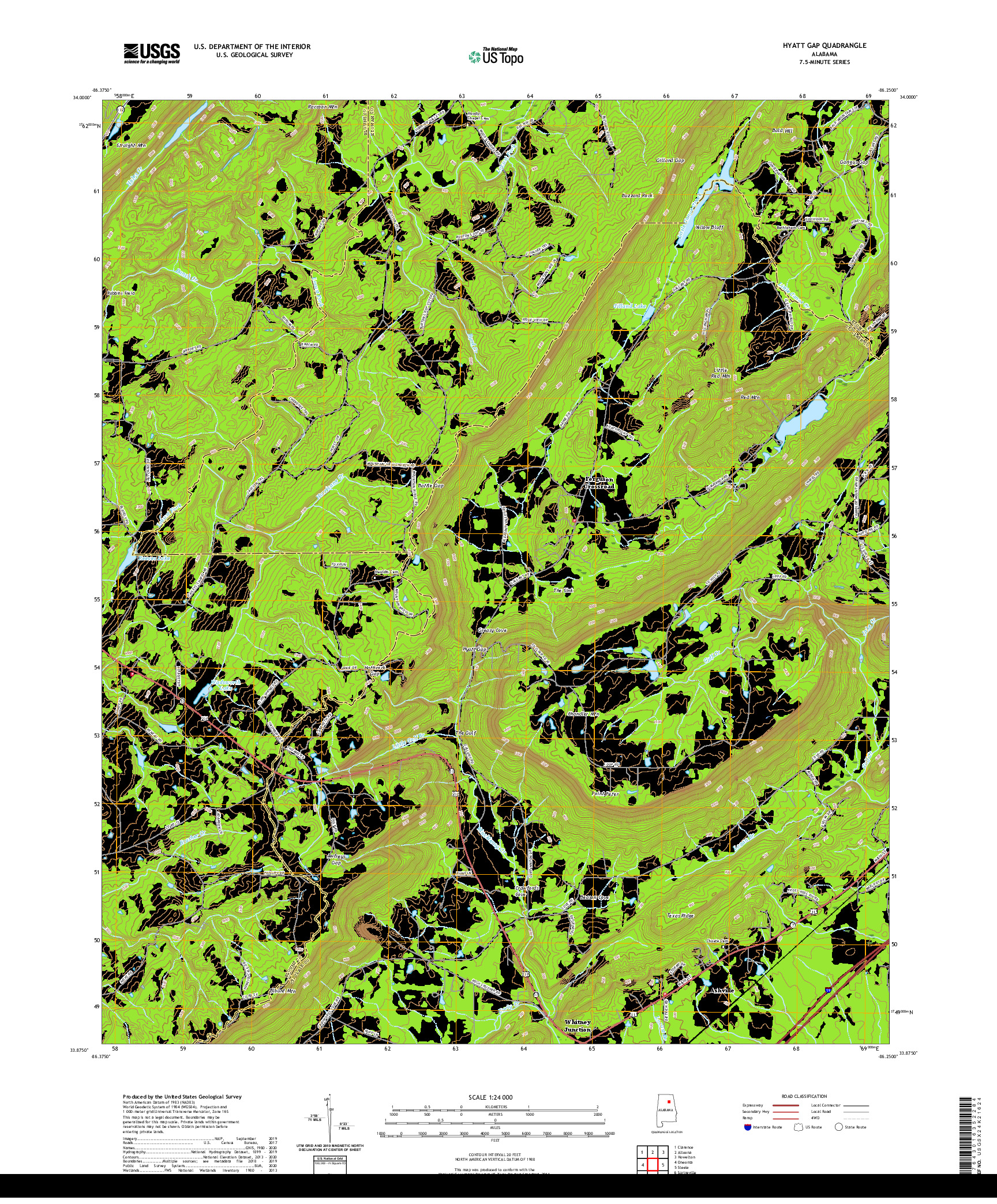 USGS US TOPO 7.5-MINUTE MAP FOR HYATT GAP, AL 2020