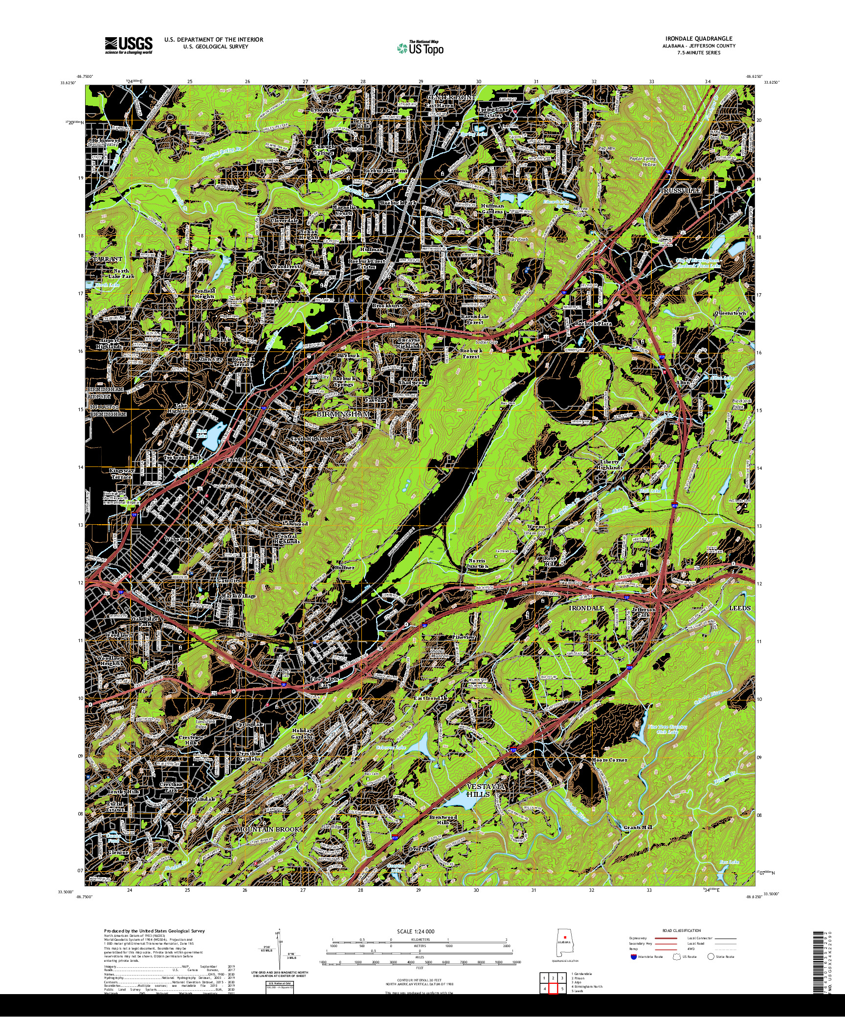 USGS US TOPO 7.5-MINUTE MAP FOR IRONDALE, AL 2020