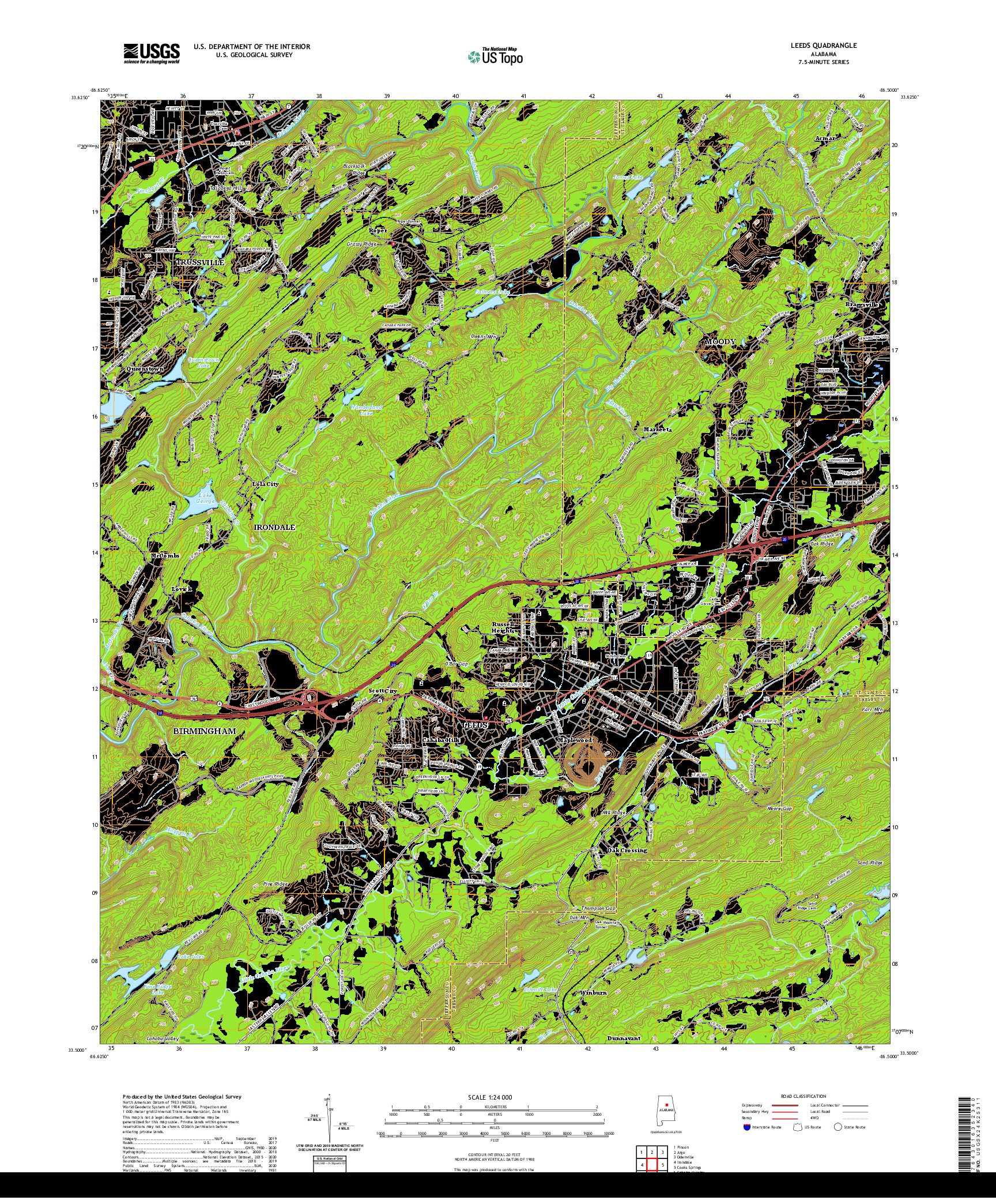 USGS US TOPO 7.5-MINUTE MAP FOR LEEDS, AL 2020