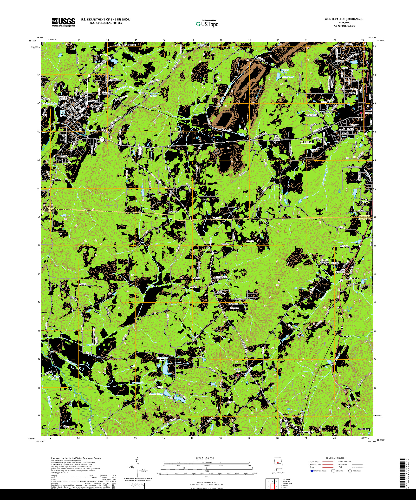 USGS US TOPO 7.5-MINUTE MAP FOR MONTEVALLO, AL 2020