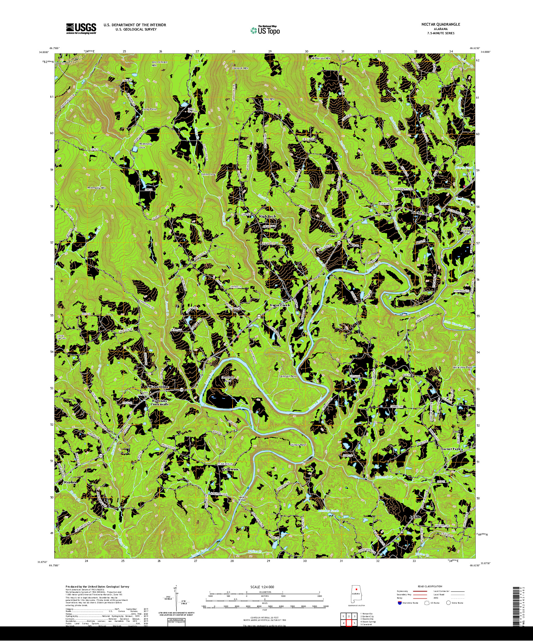 USGS US TOPO 7.5-MINUTE MAP FOR NECTAR, AL 2020