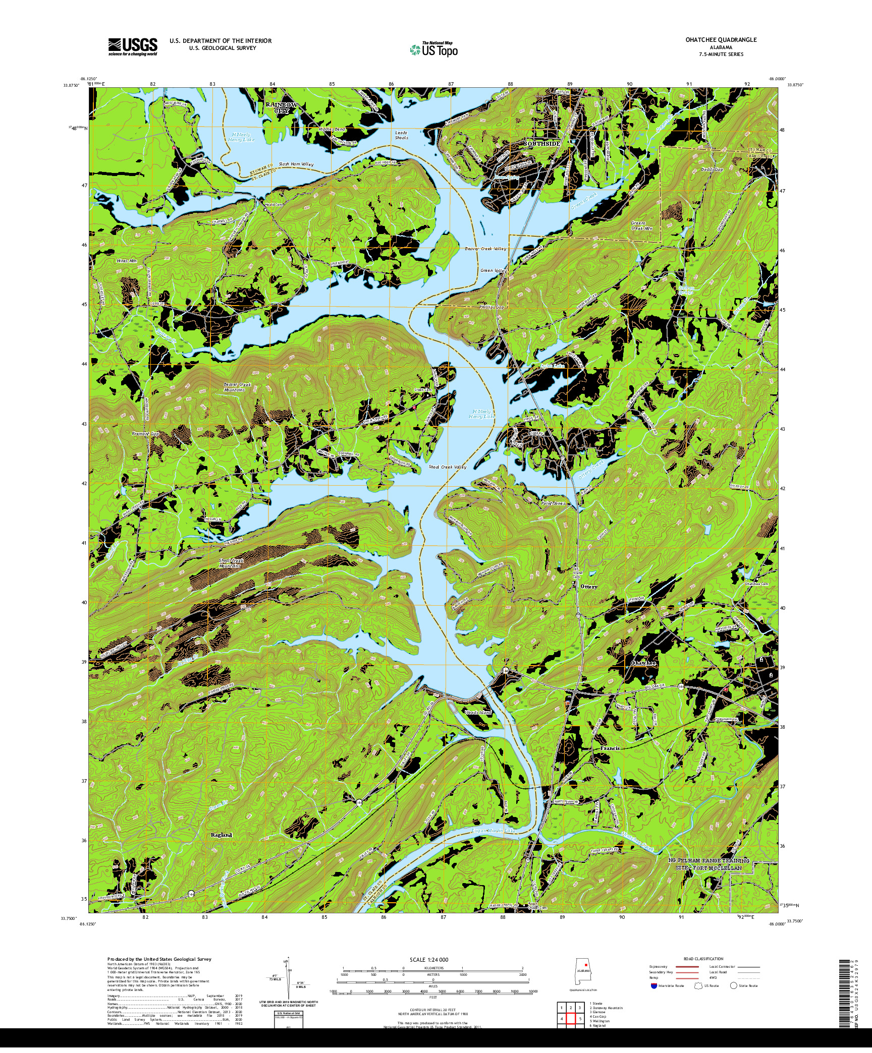 USGS US TOPO 7.5-MINUTE MAP FOR OHATCHEE, AL 2020