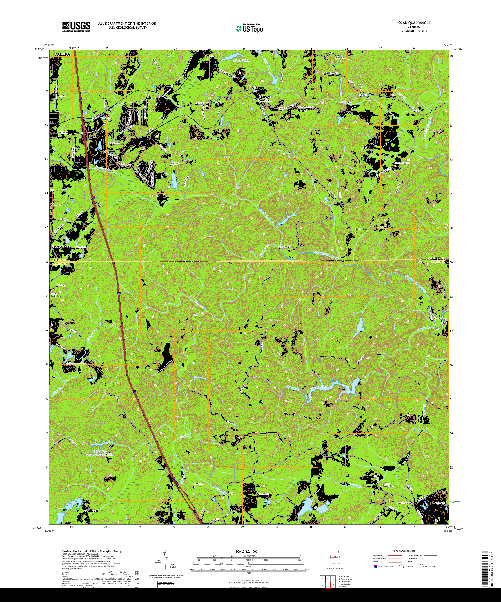 USGS US TOPO 7.5-MINUTE MAP FOR OZAN, AL 2020