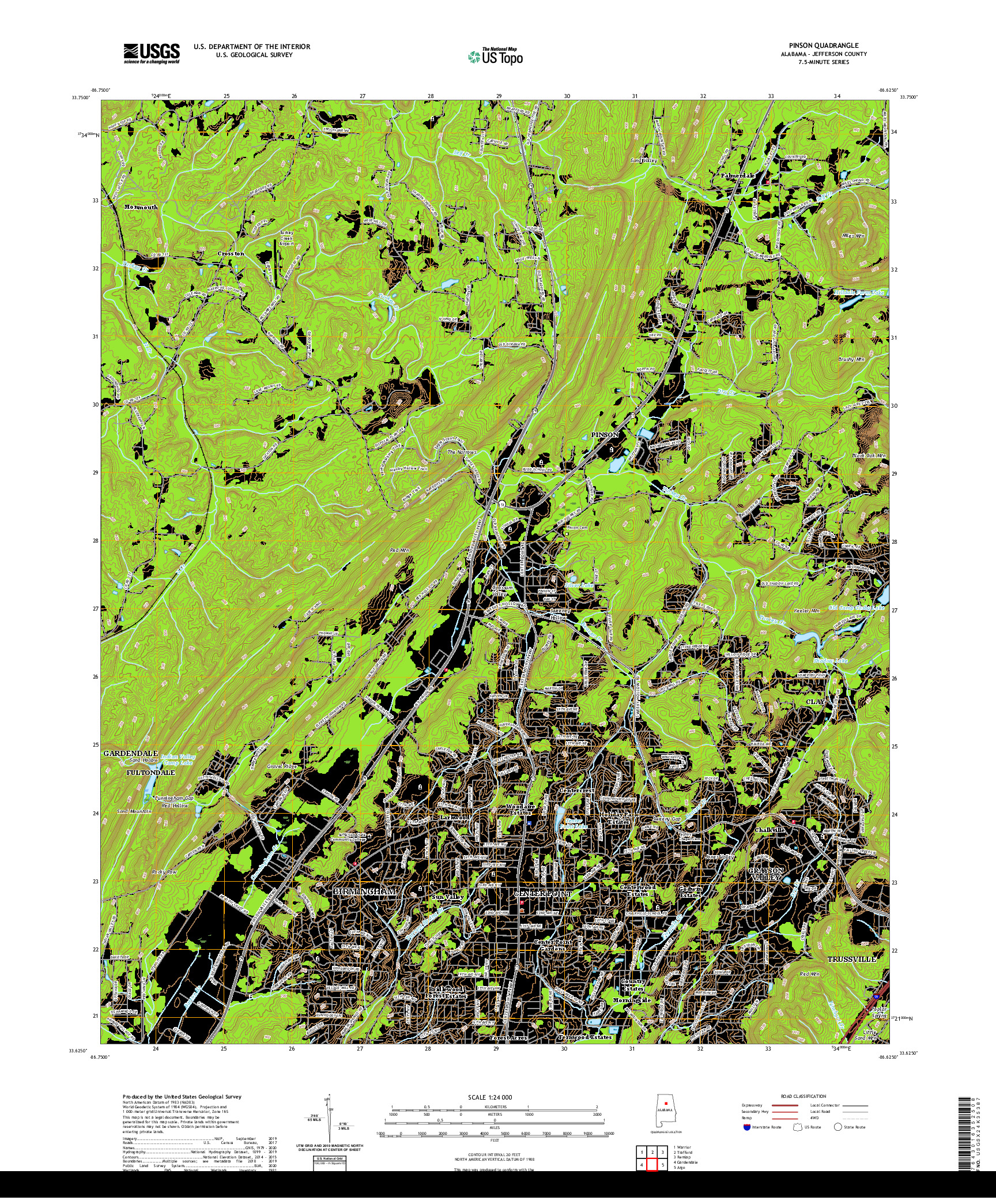 USGS US TOPO 7.5-MINUTE MAP FOR PINSON, AL 2020