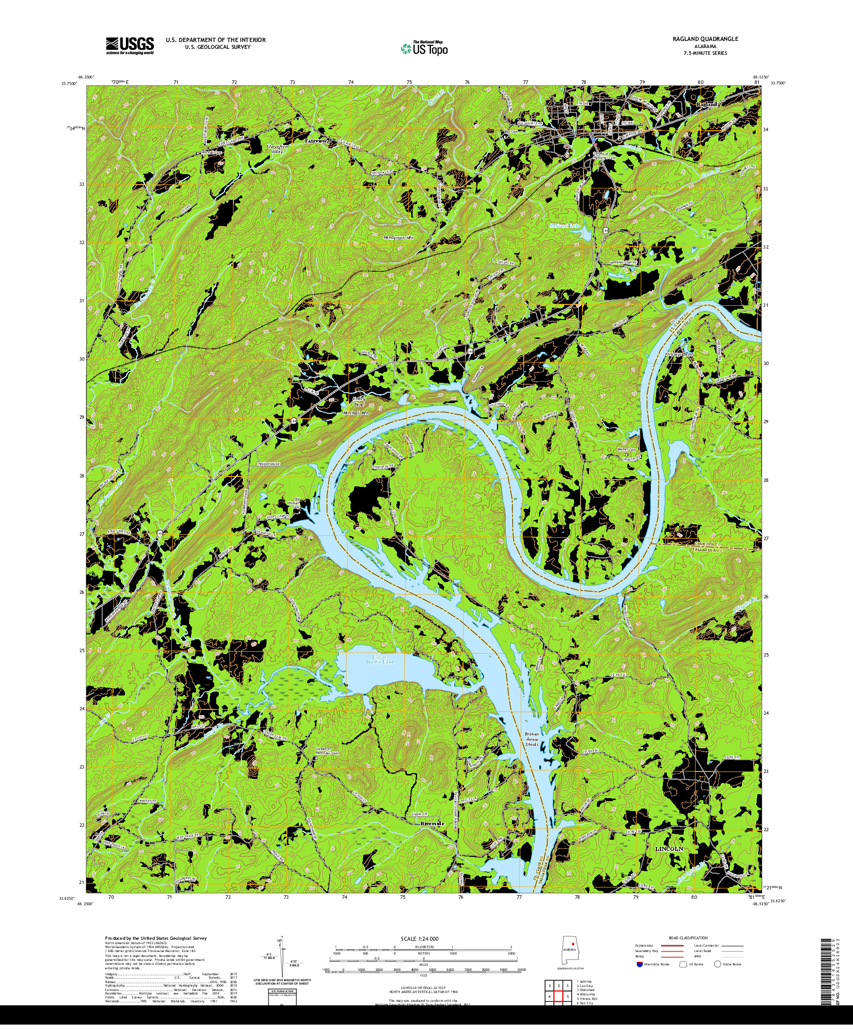 USGS US TOPO 7.5-MINUTE MAP FOR RAGLAND, AL 2020