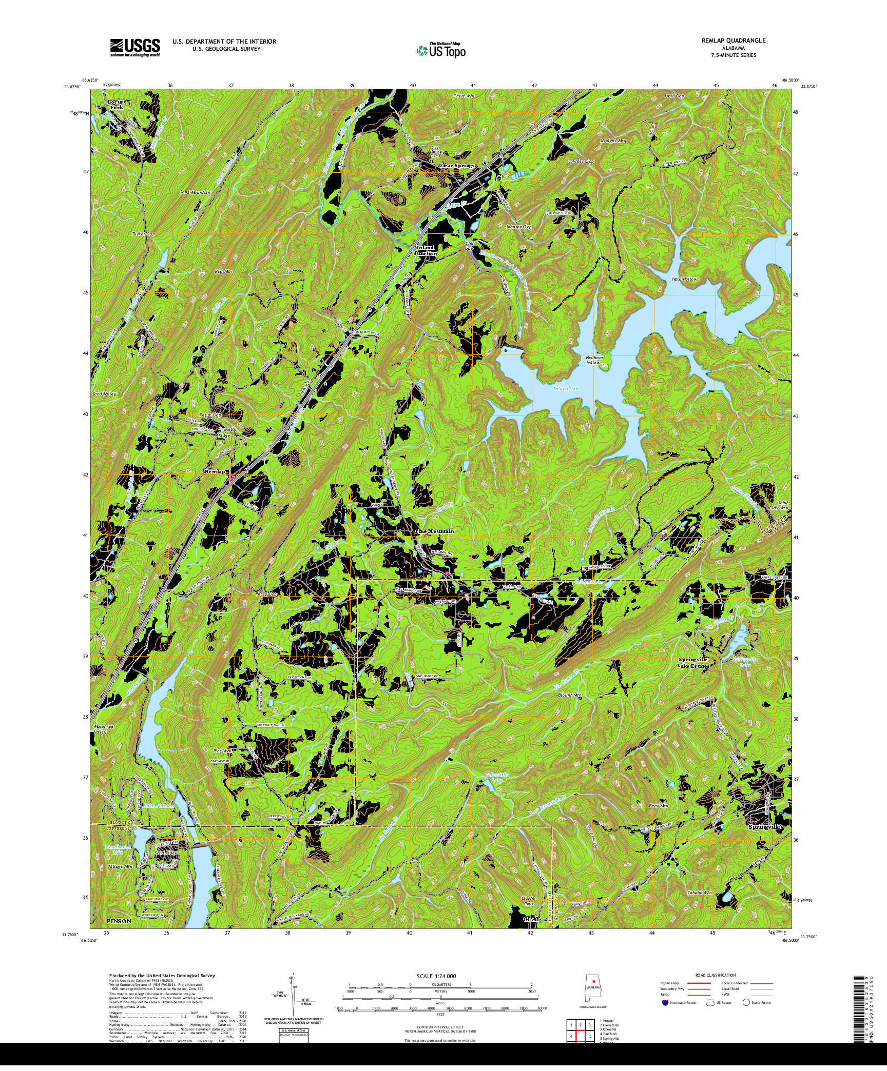 USGS US TOPO 7.5-MINUTE MAP FOR REMLAP, AL 2020