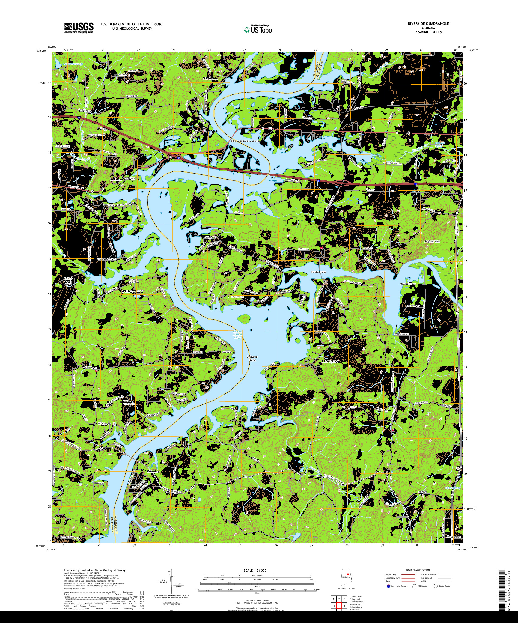 USGS US TOPO 7.5-MINUTE MAP FOR RIVERSIDE, AL 2020