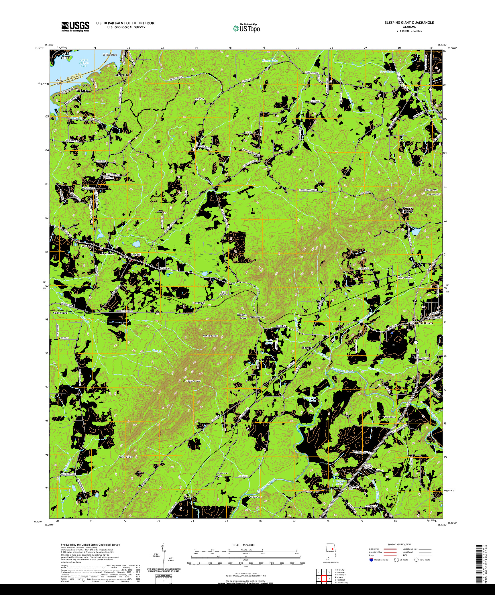 USGS US TOPO 7.5-MINUTE MAP FOR SLEEPING GIANT, AL 2020