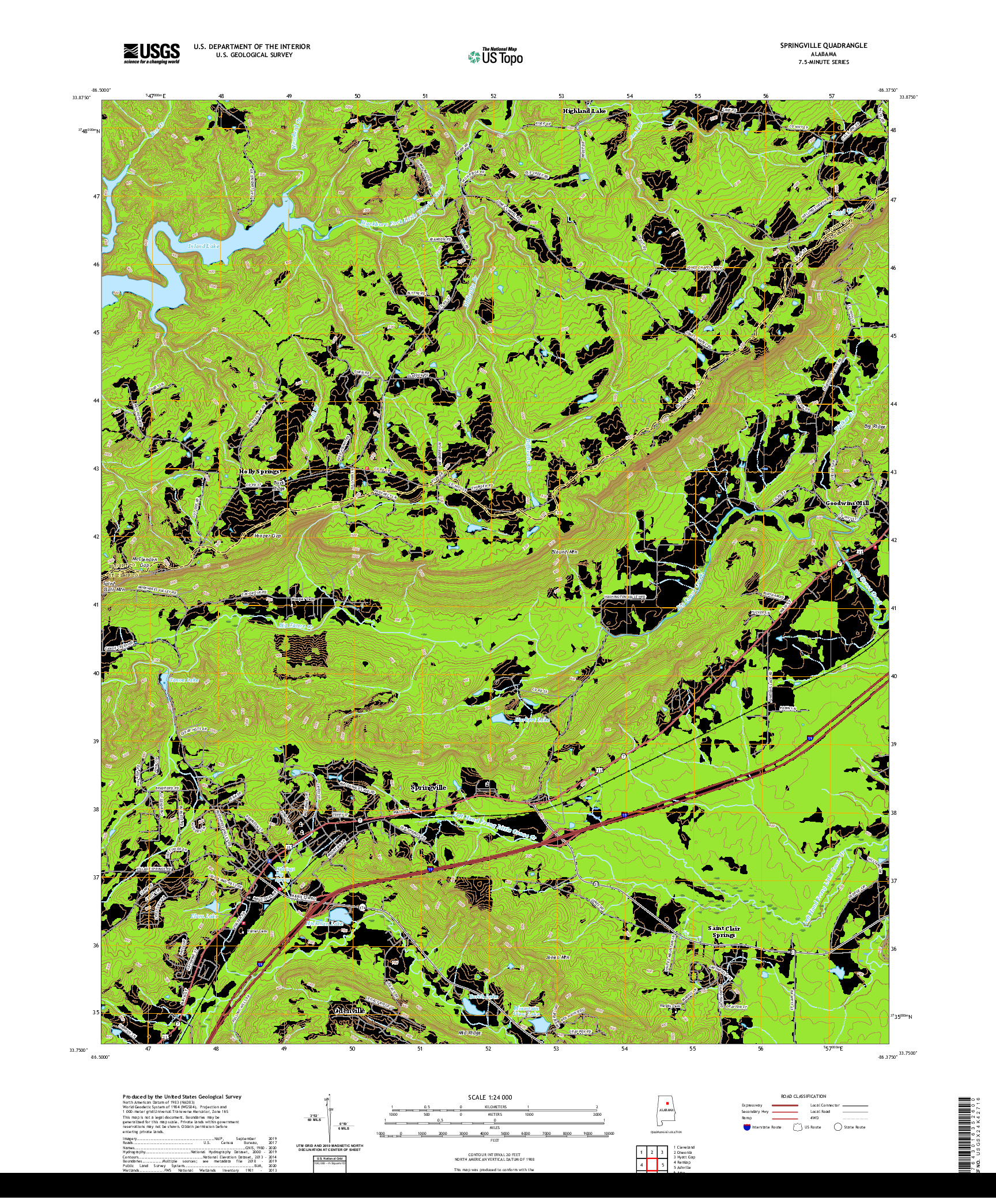 USGS US TOPO 7.5-MINUTE MAP FOR SPRINGVILLE, AL 2020