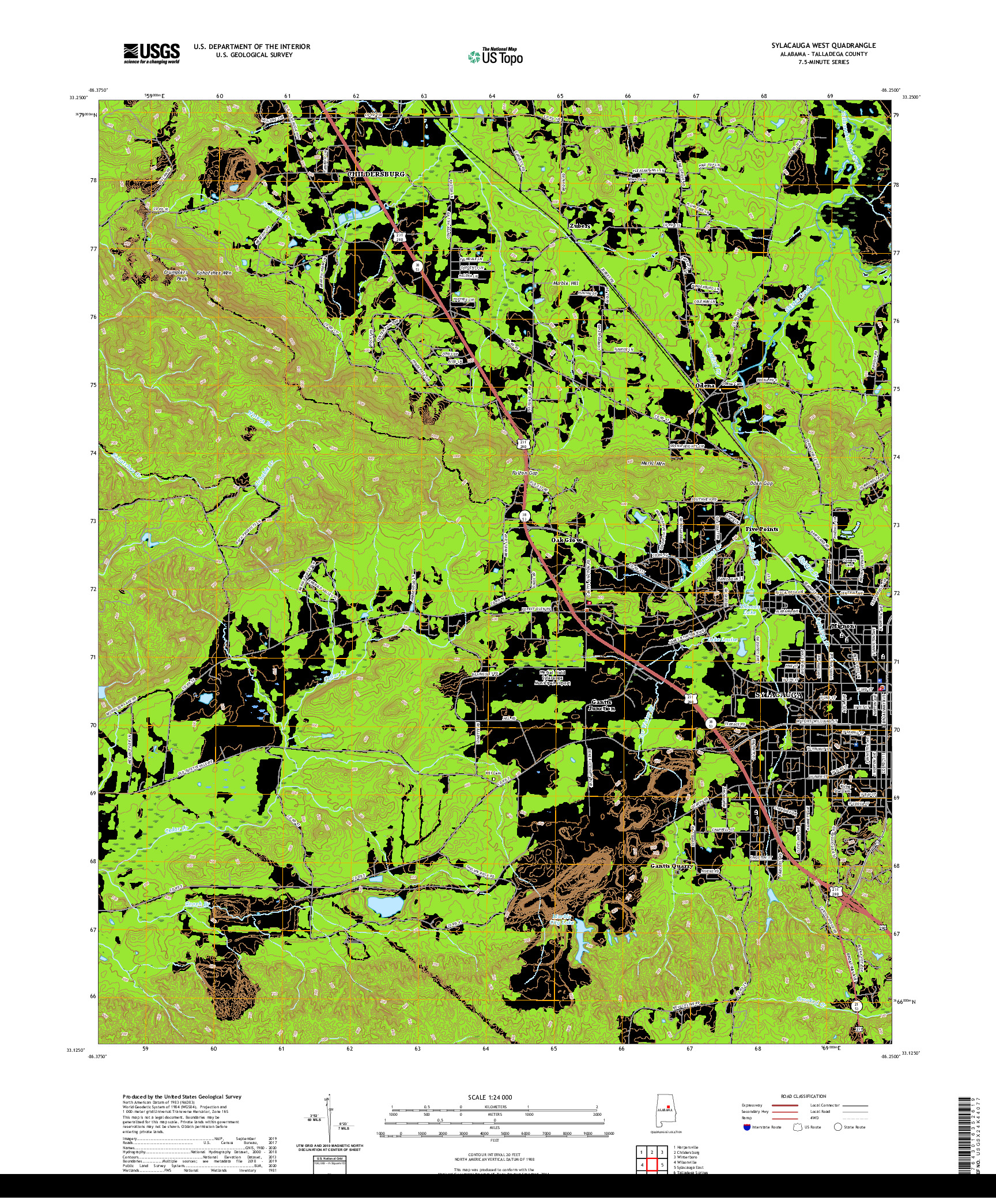 USGS US TOPO 7.5-MINUTE MAP FOR SYLACAUGA WEST, AL 2020