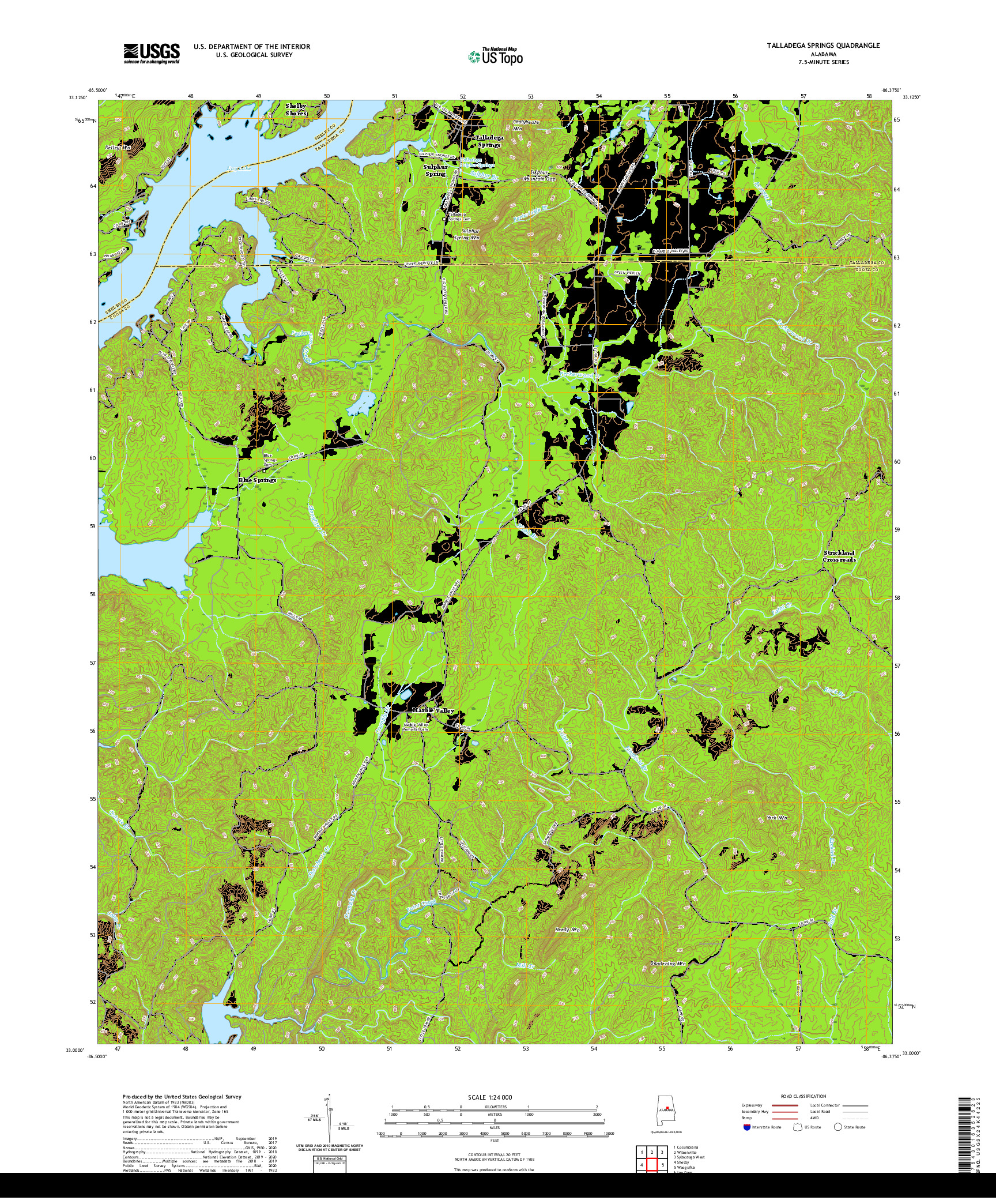 USGS US TOPO 7.5-MINUTE MAP FOR TALLADEGA SPRINGS, AL 2020