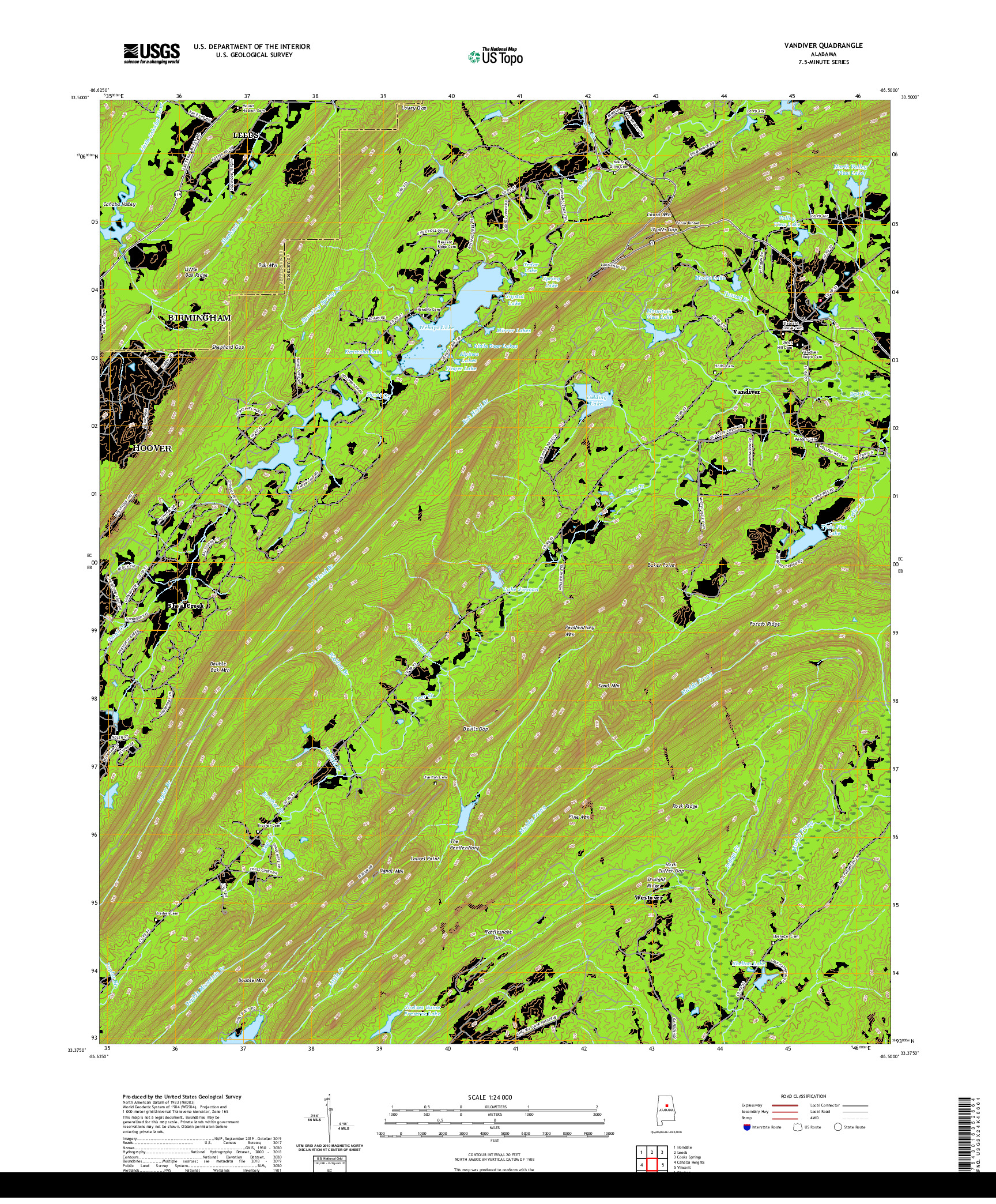 USGS US TOPO 7.5-MINUTE MAP FOR VANDIVER, AL 2020