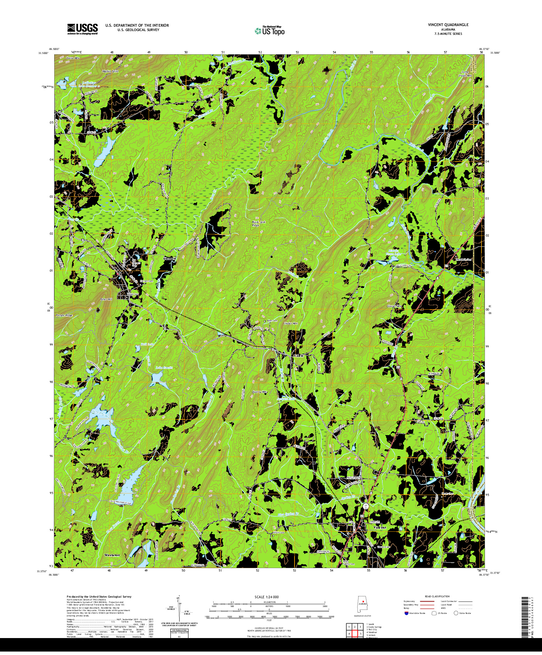 USGS US TOPO 7.5-MINUTE MAP FOR VINCENT, AL 2020