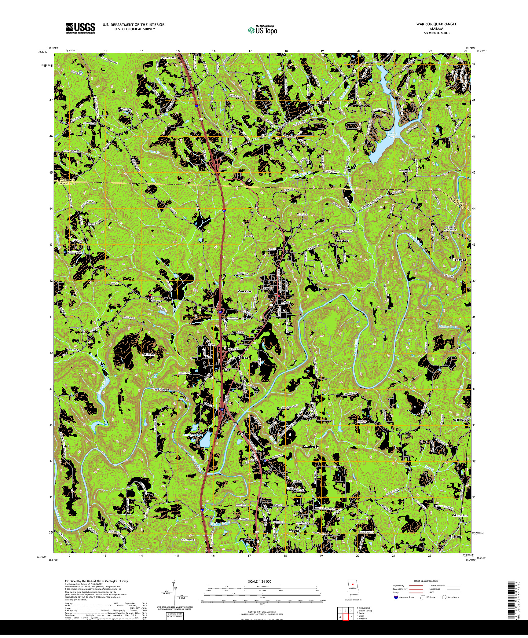 USGS US TOPO 7.5-MINUTE MAP FOR WARRIOR, AL 2020