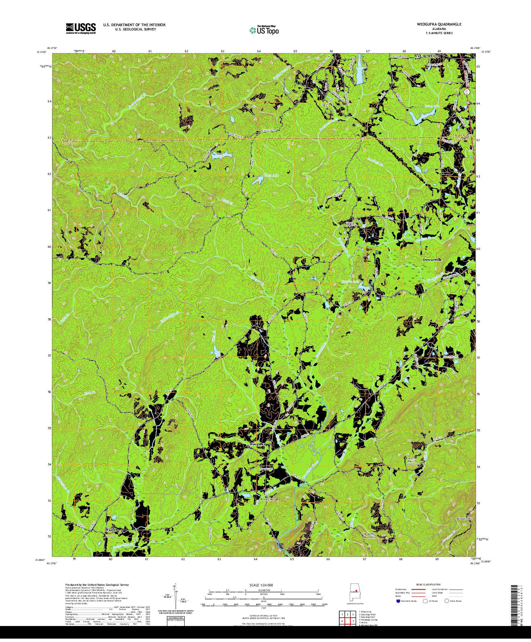 USGS US TOPO 7.5-MINUTE MAP FOR WEOGUFKA, AL 2020