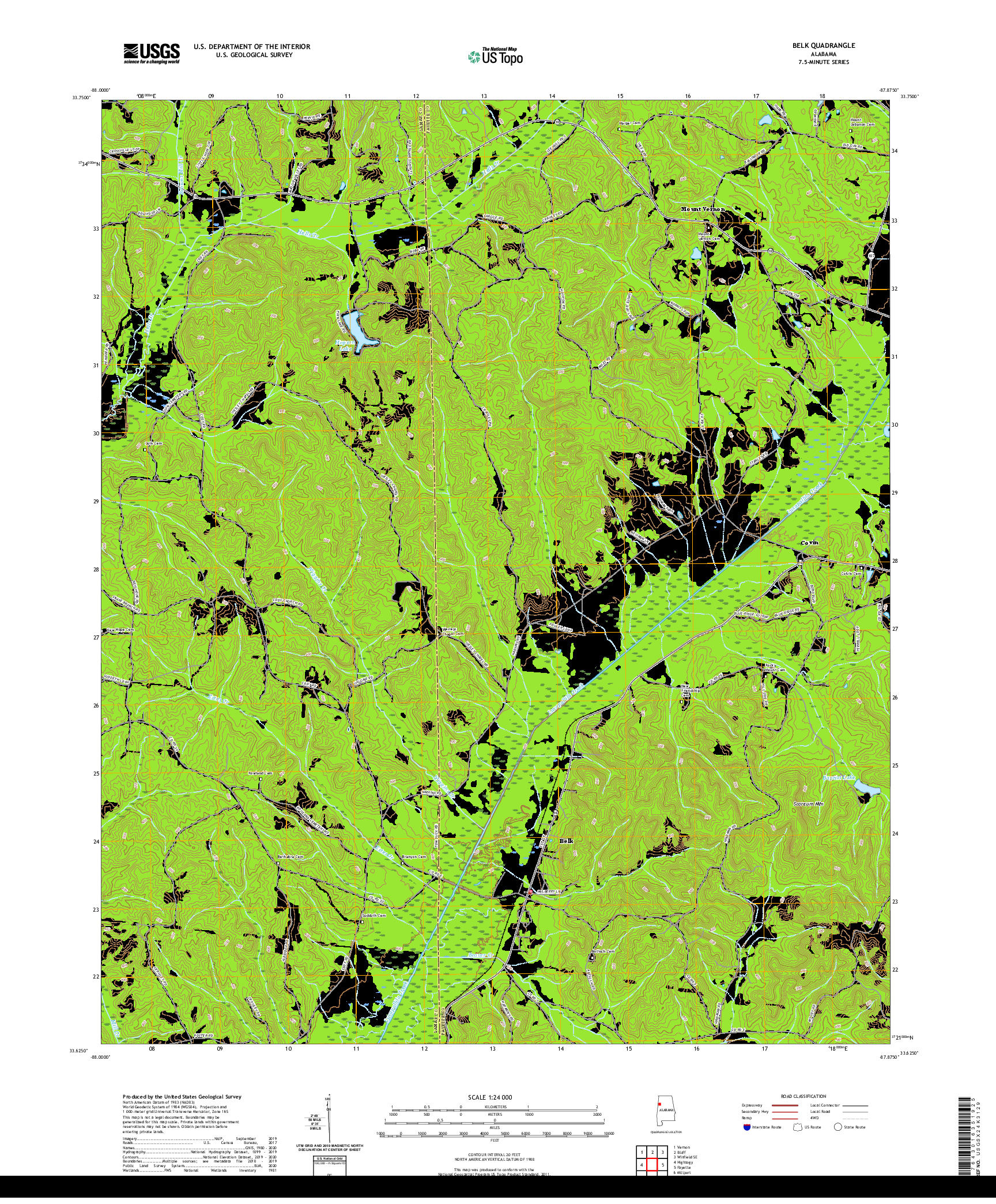 USGS US TOPO 7.5-MINUTE MAP FOR BELK, AL 2020