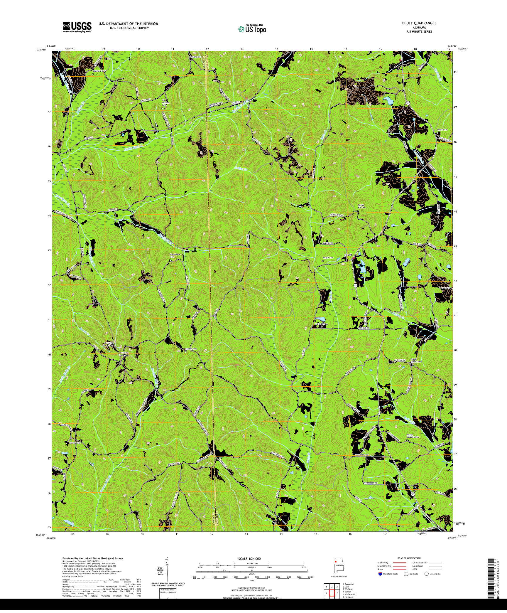 USGS US TOPO 7.5-MINUTE MAP FOR BLUFF, AL 2020