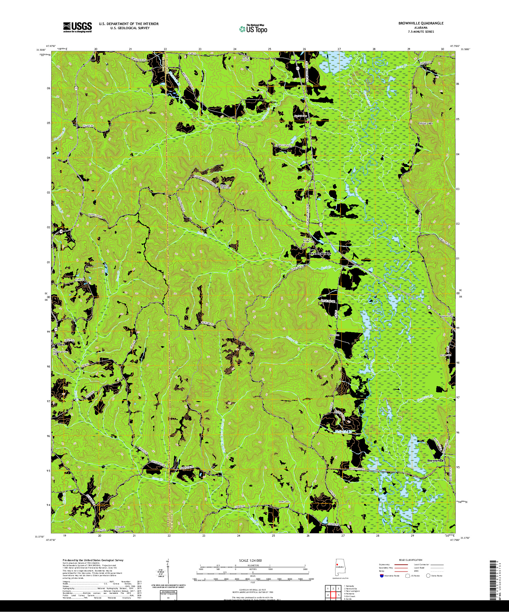 USGS US TOPO 7.5-MINUTE MAP FOR BROWNVILLE, AL 2020