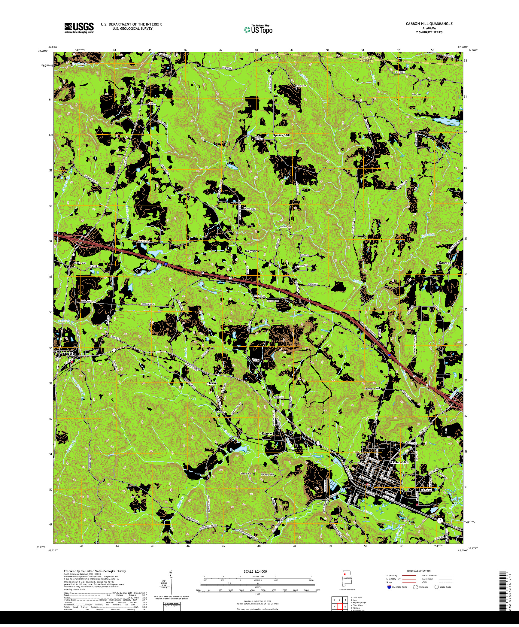 USGS US TOPO 7.5-MINUTE MAP FOR CARBON HILL, AL 2020