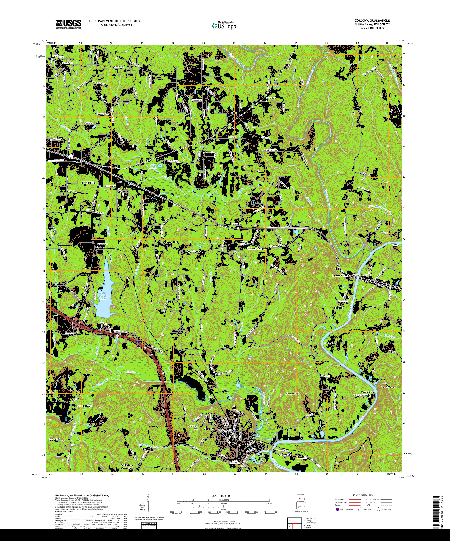 USGS US TOPO 7.5-MINUTE MAP FOR CORDOVA, AL 2020