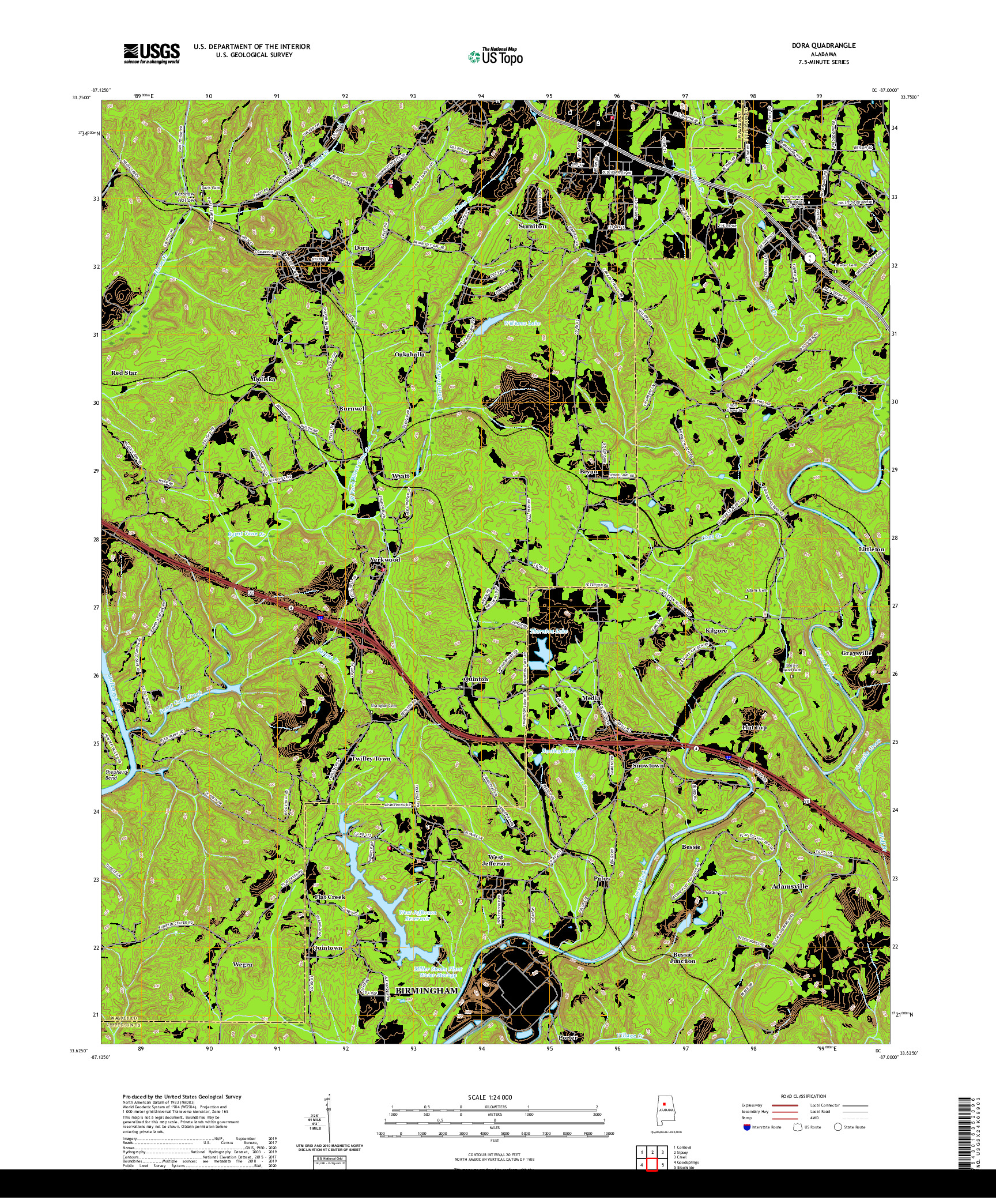 USGS US TOPO 7.5-MINUTE MAP FOR DORA, AL 2020