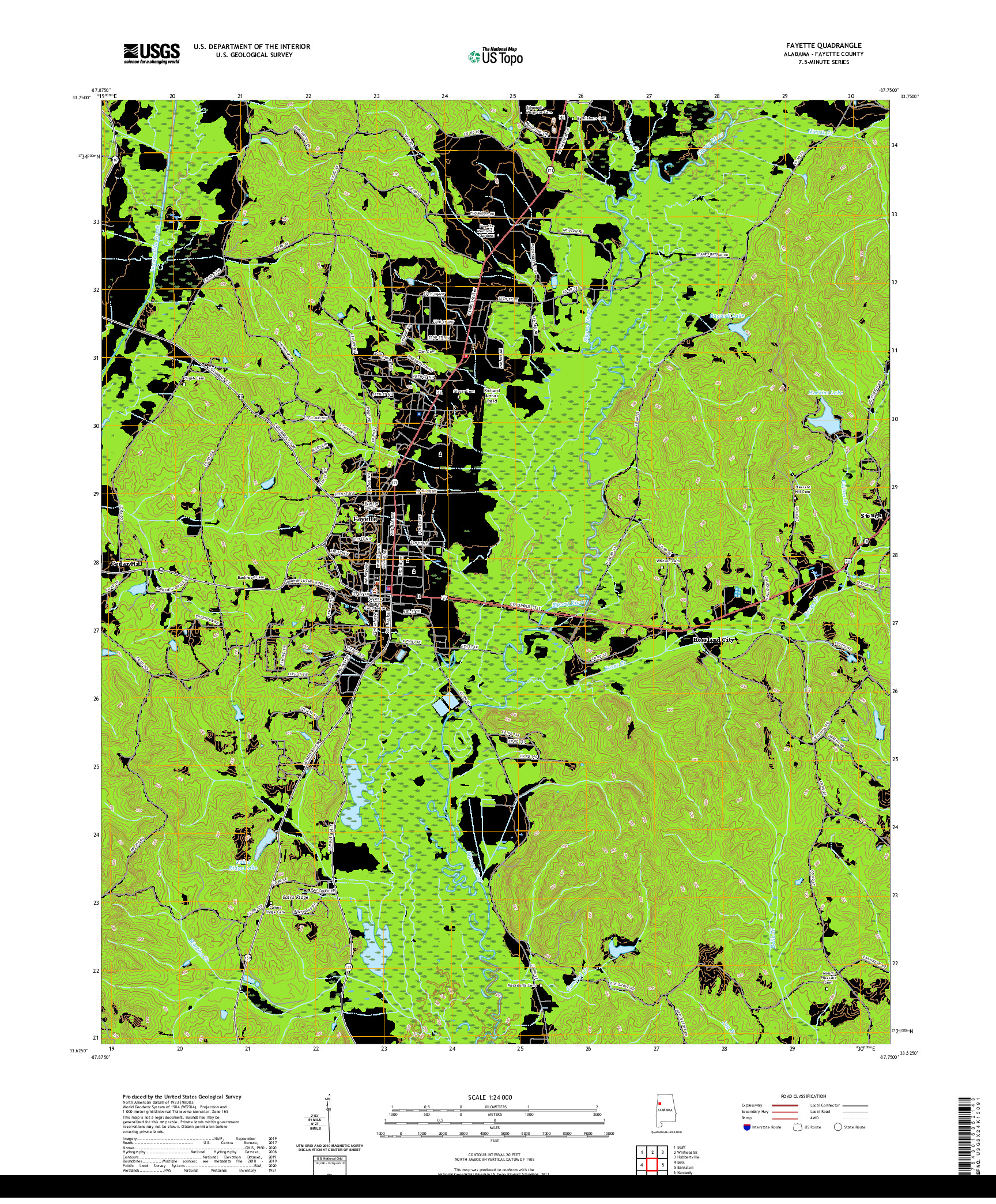 USGS US TOPO 7.5-MINUTE MAP FOR FAYETTE, AL 2020