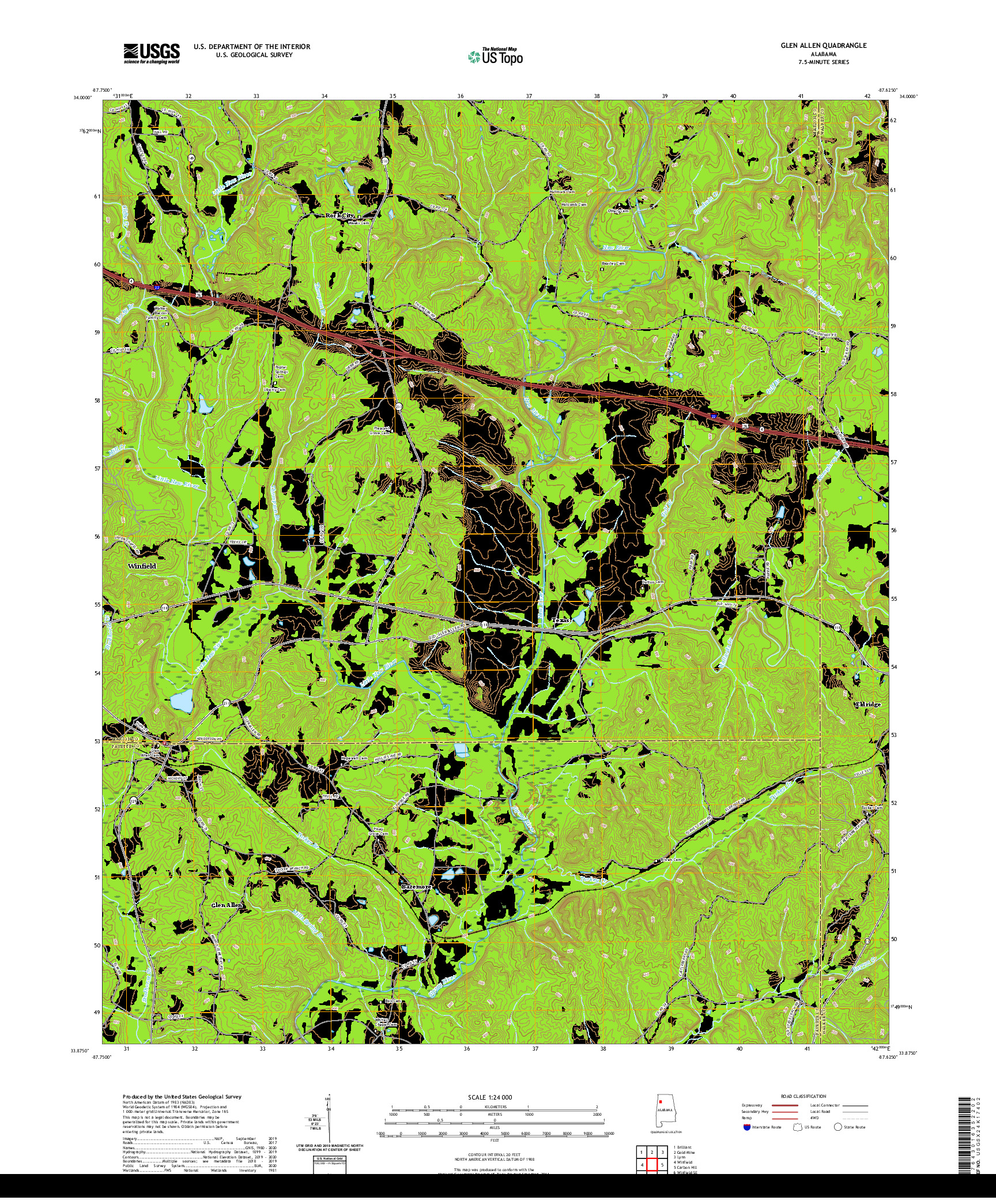 USGS US TOPO 7.5-MINUTE MAP FOR GLEN ALLEN, AL 2020