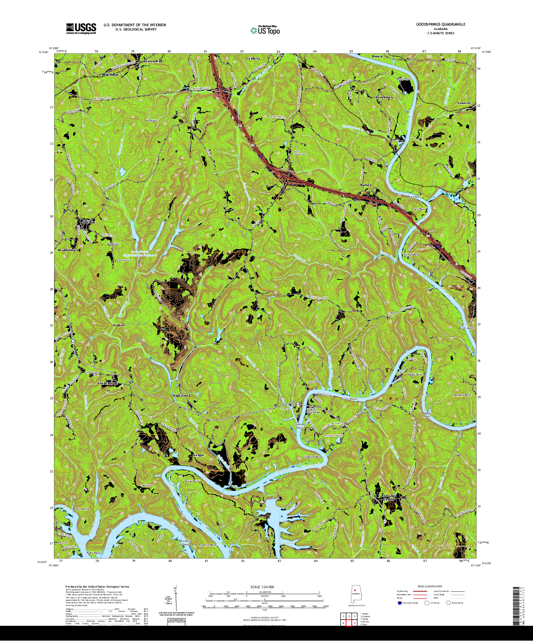 USGS US TOPO 7.5-MINUTE MAP FOR GOODSPRINGS, AL 2020