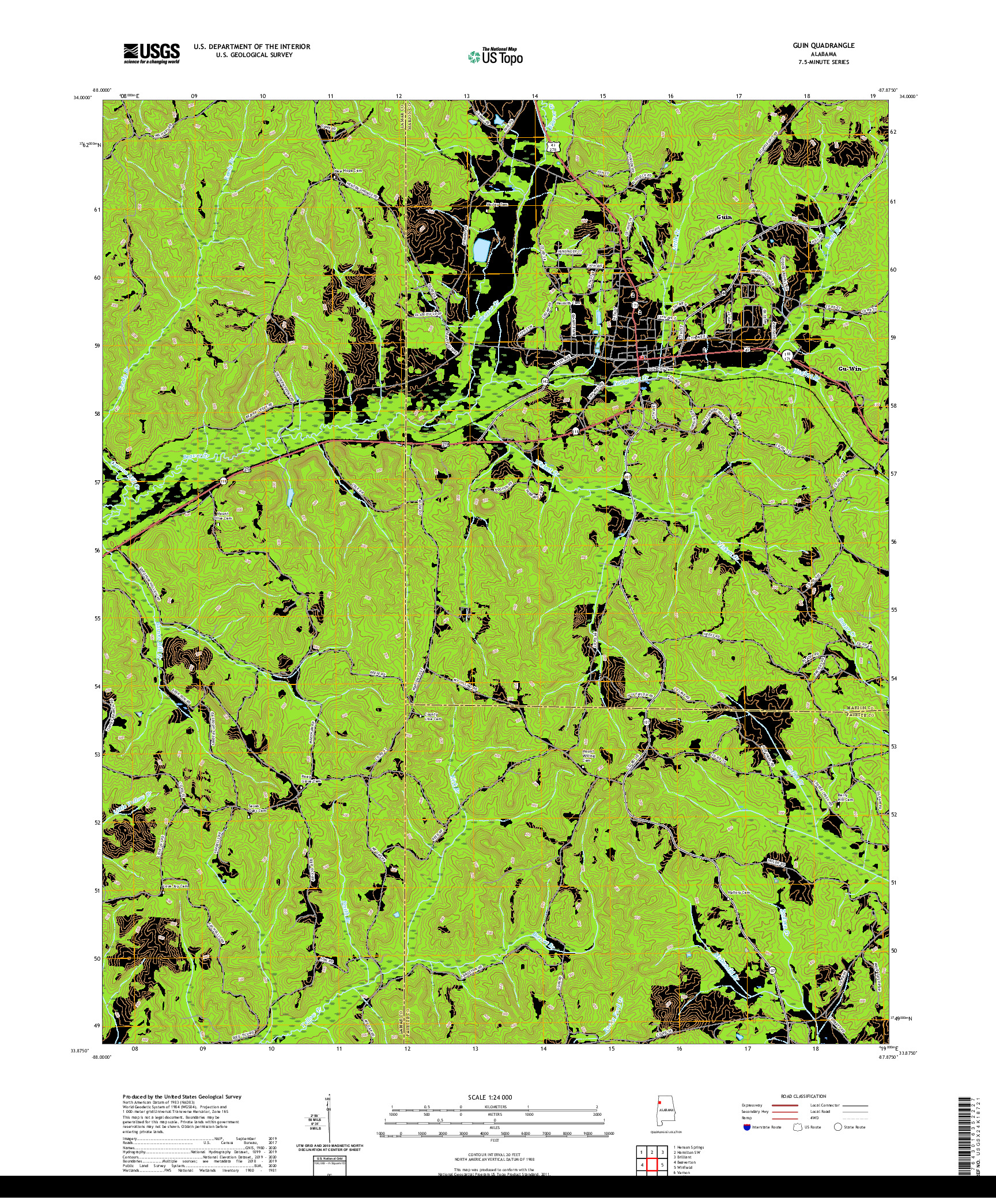 USGS US TOPO 7.5-MINUTE MAP FOR GUIN, AL 2020