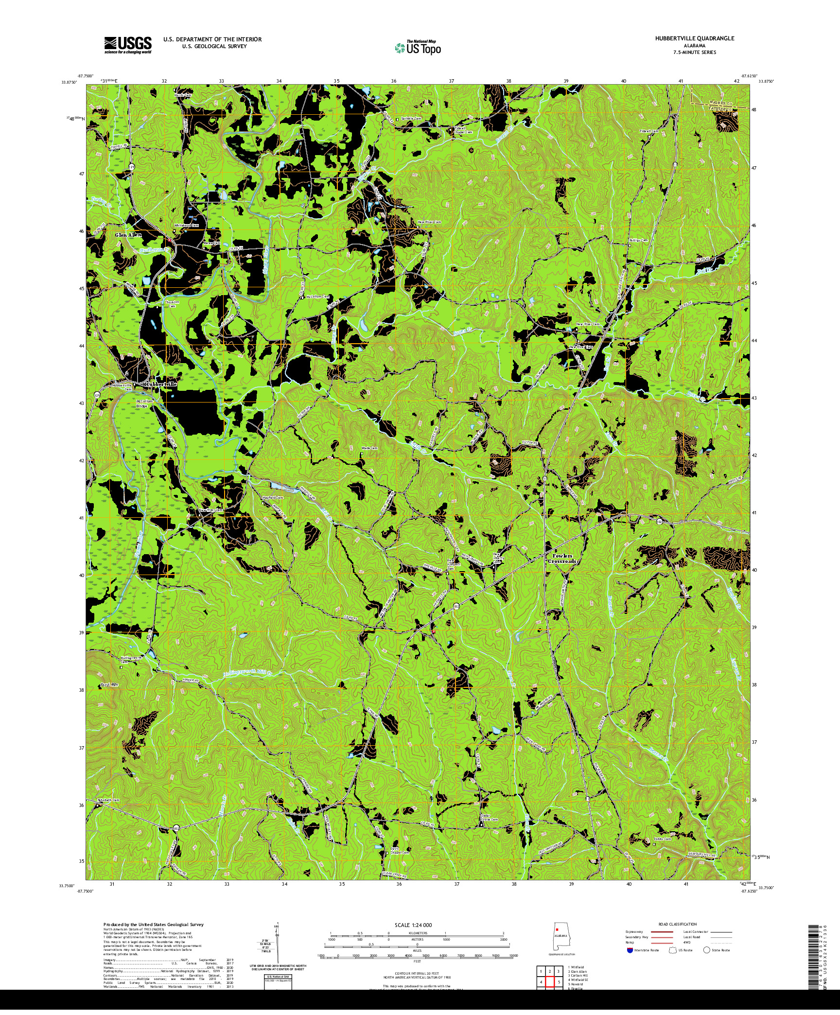 USGS US TOPO 7.5-MINUTE MAP FOR HUBBERTVILLE, AL 2020